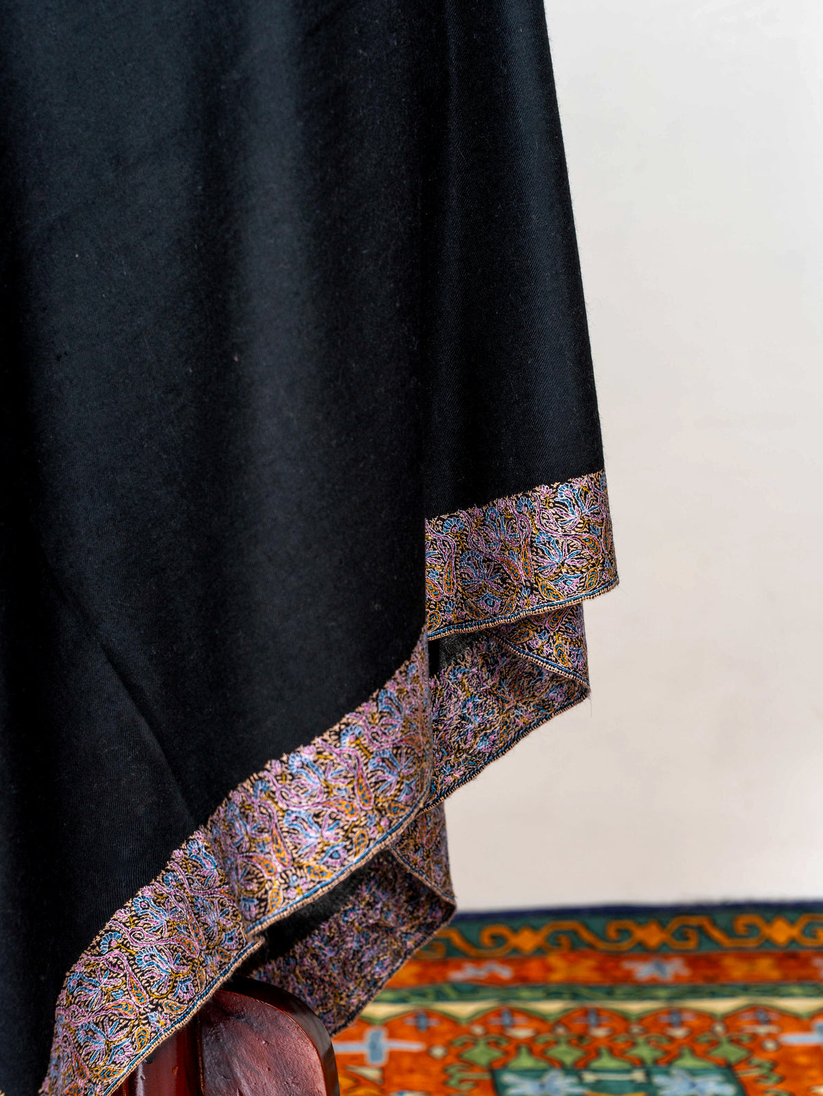 Midnight Paisley Pure Pashmina Hand Embroidered Sozni Shawl