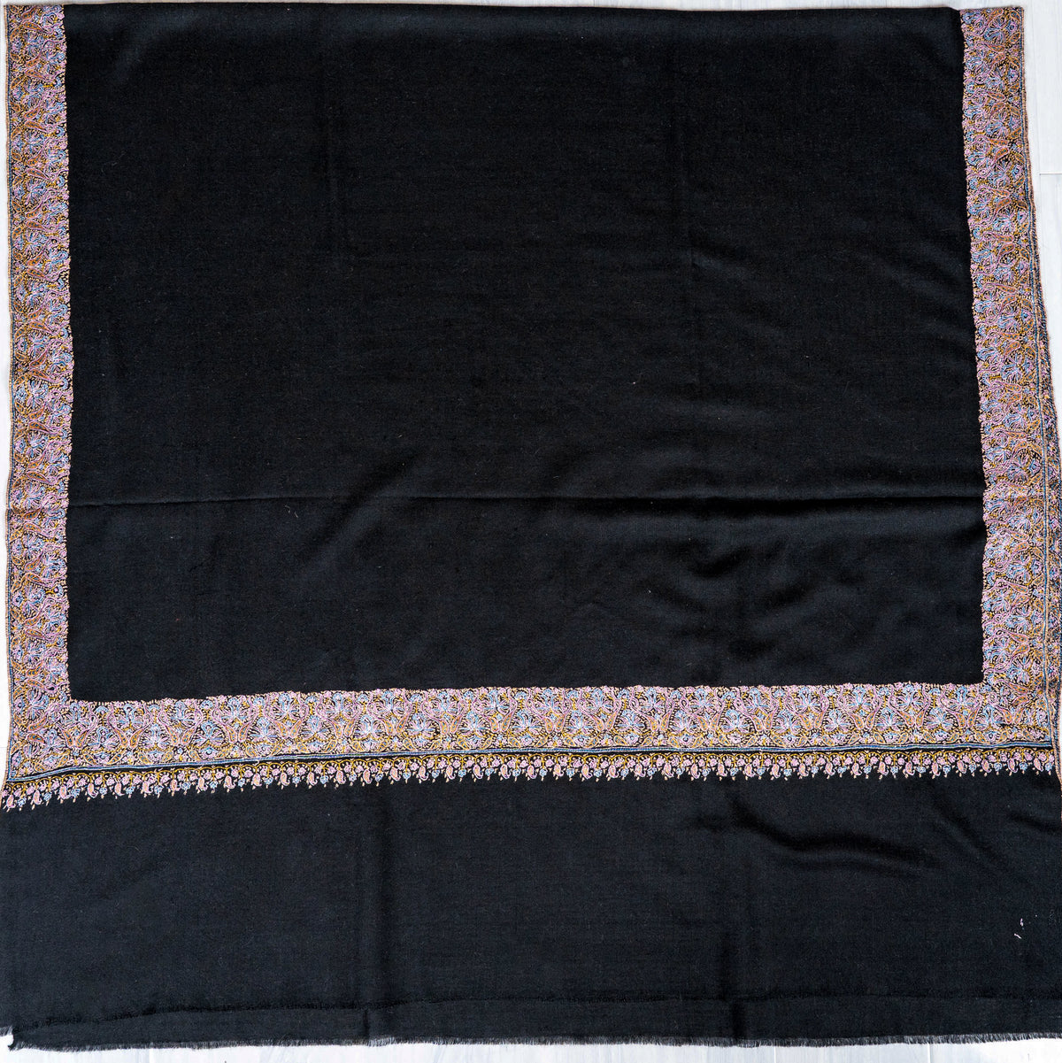 Midnight Paisley Pure Pashmina Hand Embroidered Sozni Shawl