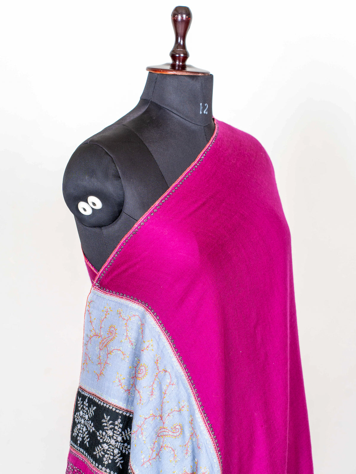 Fuchsia Panel Pure Pashmina Sozni Hand Embroidered Shawl