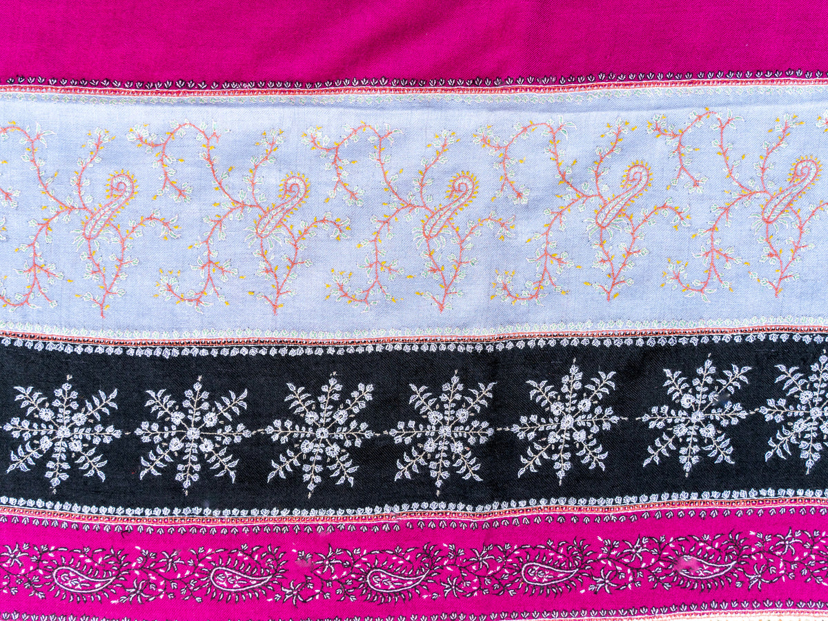 Fuchsia Panel Pure Pashmina Sozni Hand Embroidered Shawl