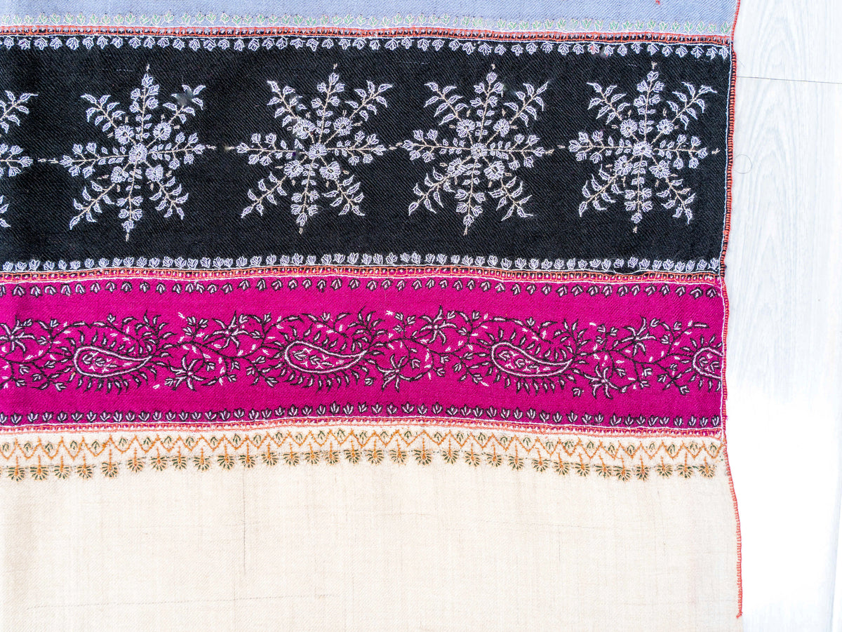Fuchsia Panel Pure Pashmina Sozni Hand Embroidered Shawl
