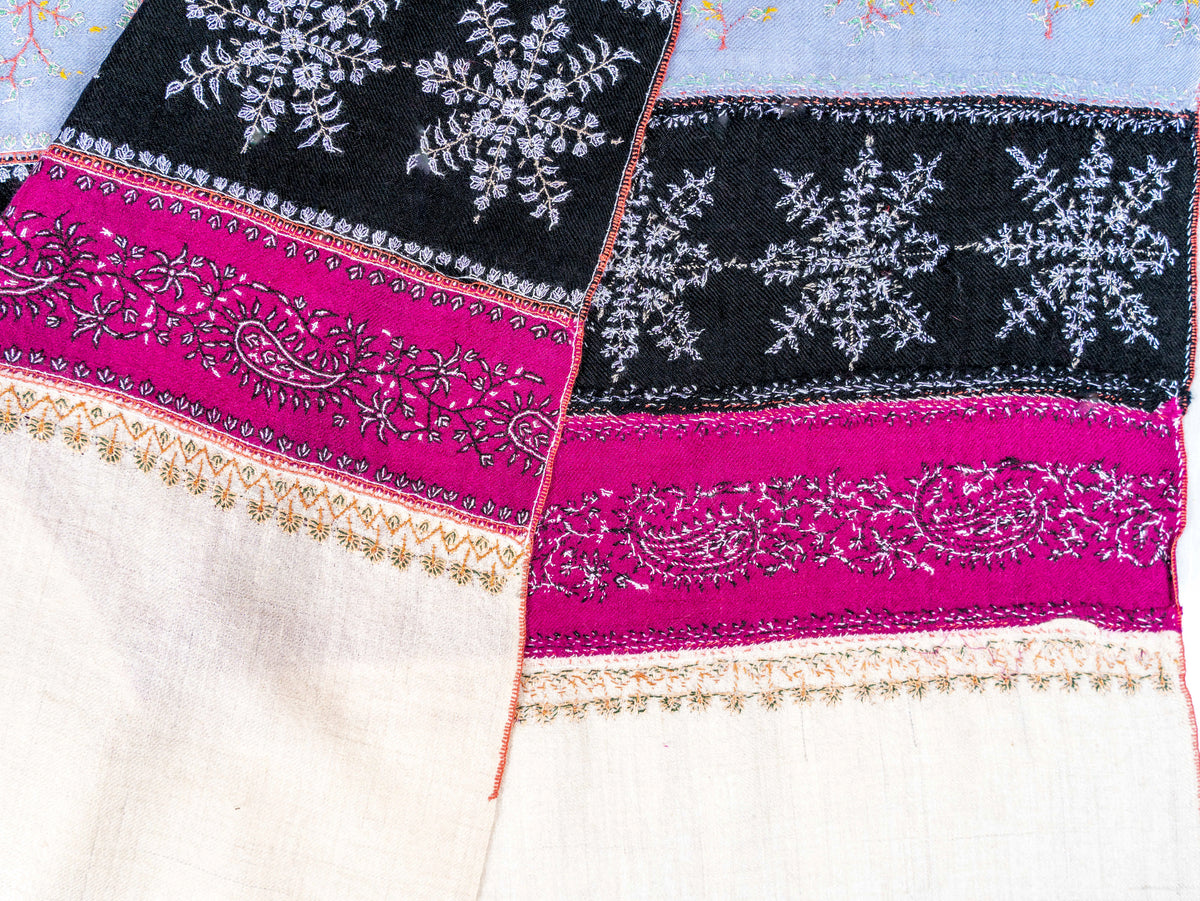 Fuchsia Panel Pure Pashmina Sozni Hand Embroidered Shawl
