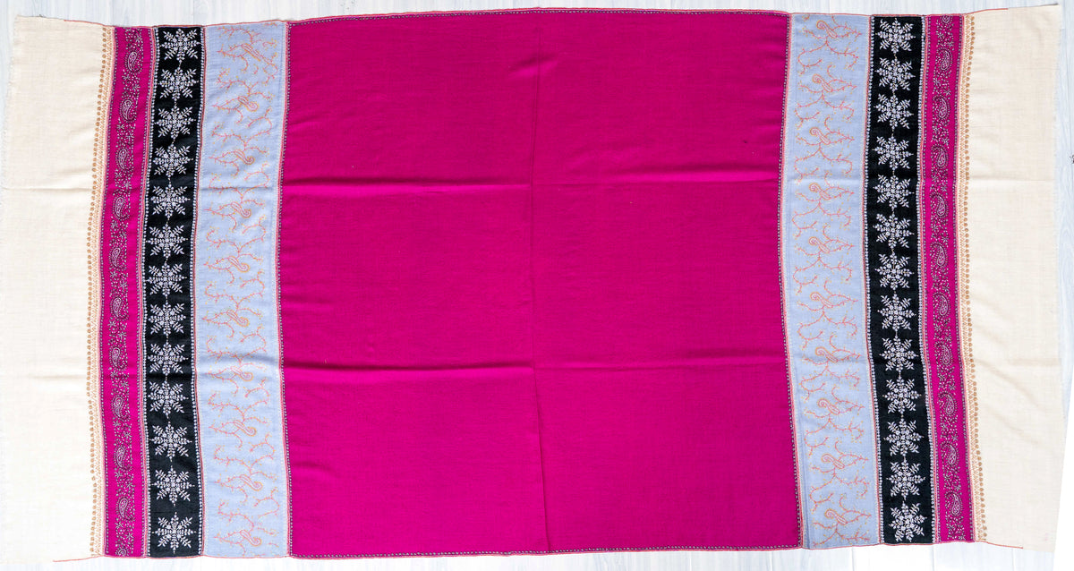 Fuchsia Panel Pure Pashmina Sozni Hand Embroidered Shawl
