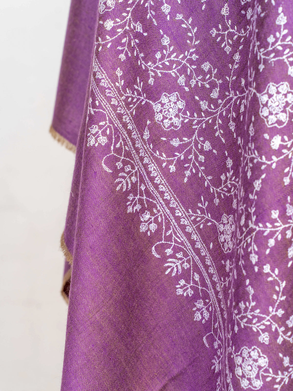 Mauve Vine Pure Pashmina Hand Embroidered Sozni Shawl