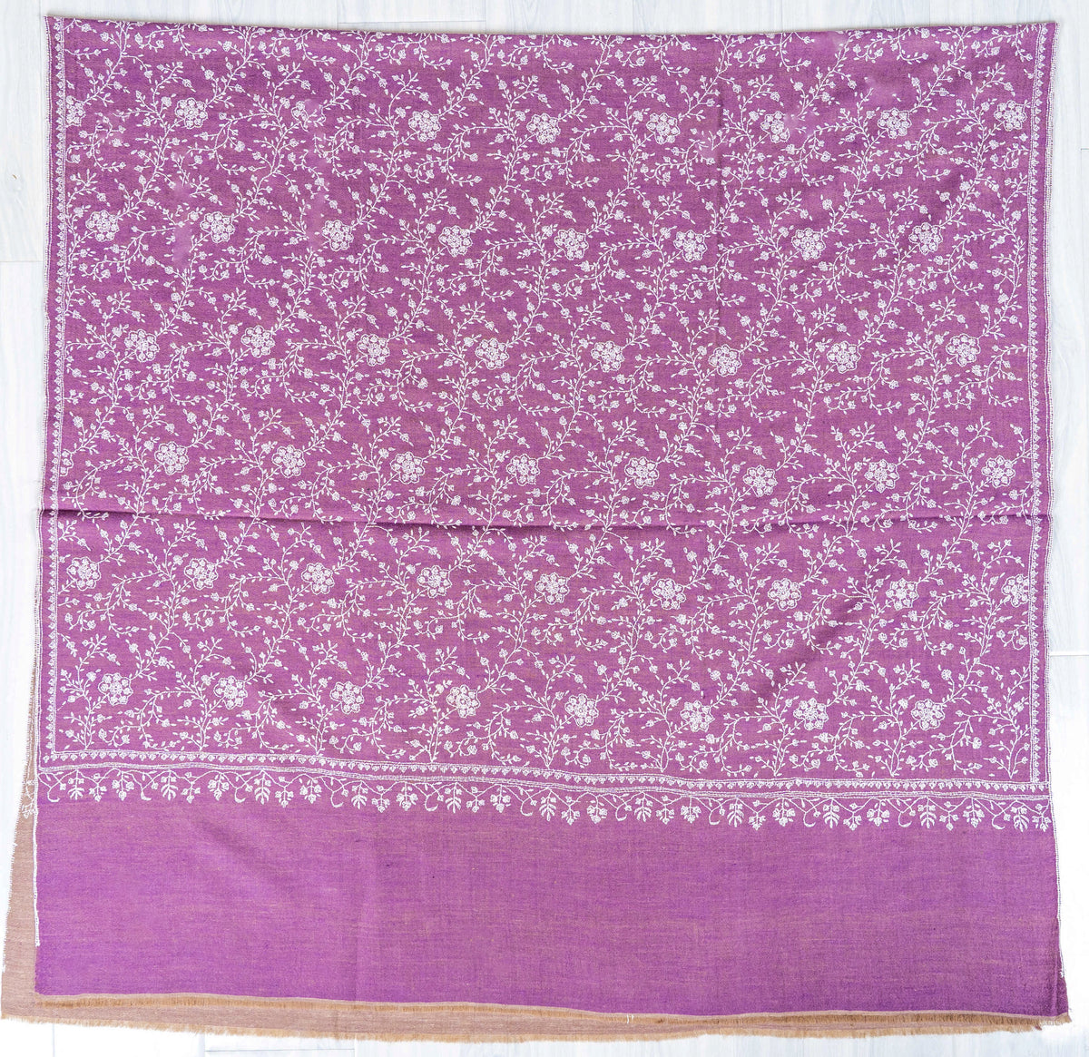 Mauve Vine Pure Pashmina Hand Embroidered Sozni Shawl
