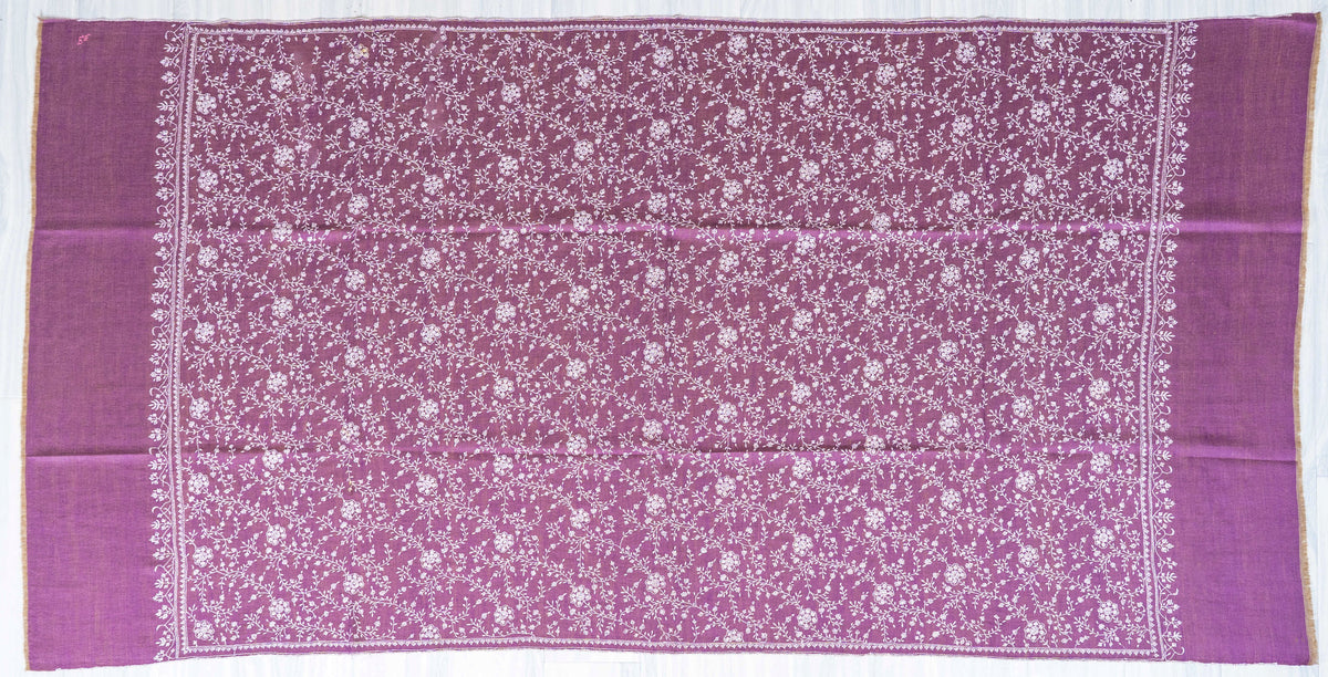 Mauve Vine Pure Pashmina Hand Embroidered Sozni Shawl