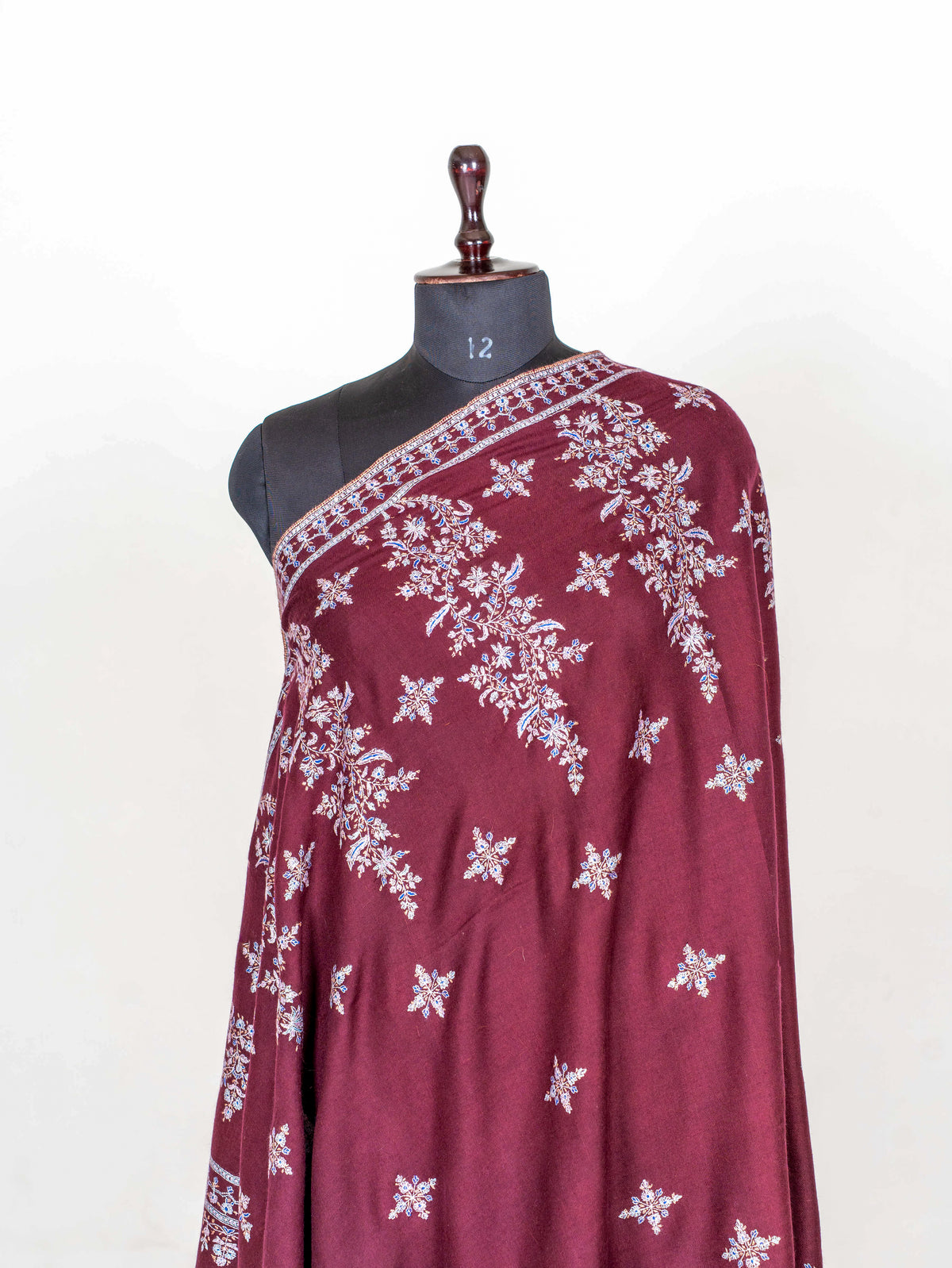 Wine Blossom Pure Pashmina Sozni Hand Embroidered Shawl