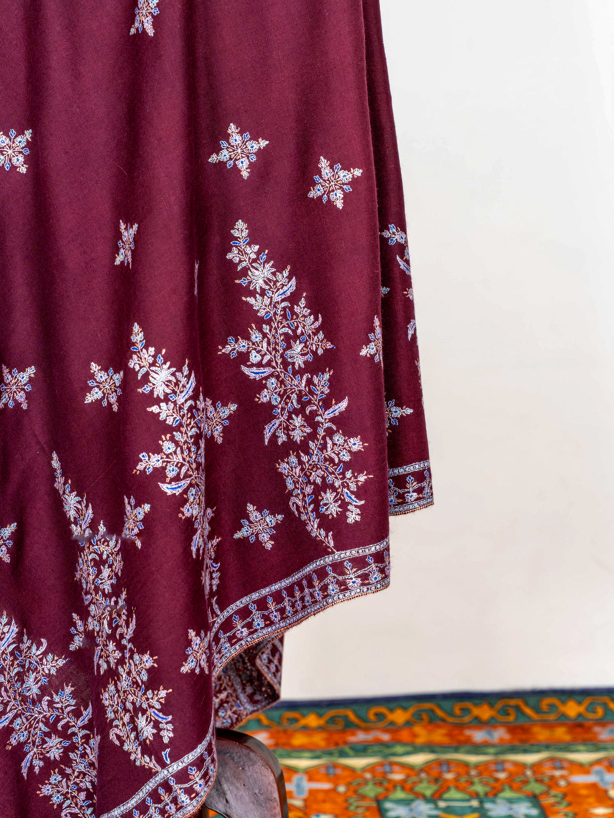 Wine Blossom Pure Pashmina Sozni Hand Embroidered Shawl