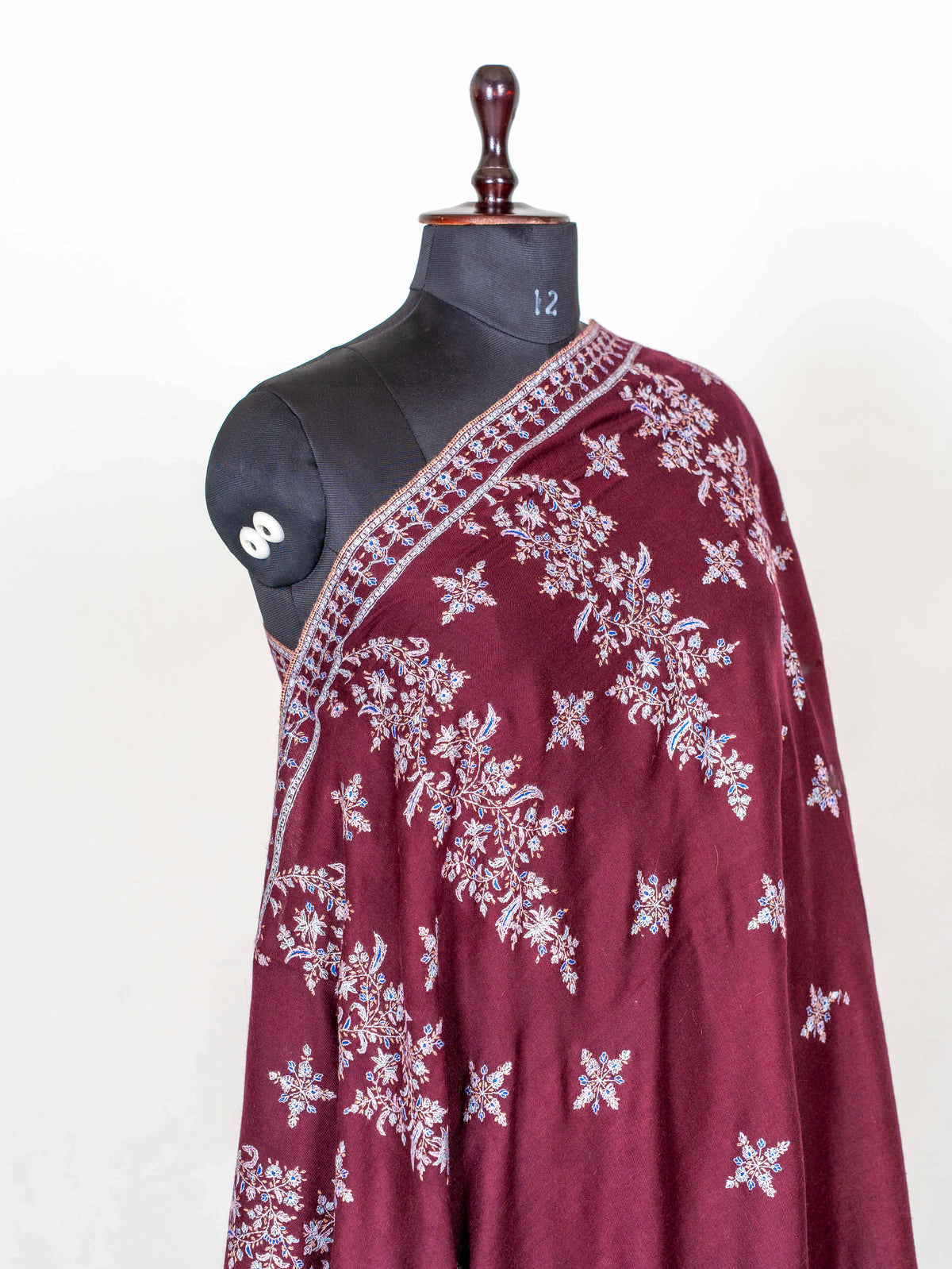Wine Blossom Pure Pashmina Sozni Hand Embroidered Shawl