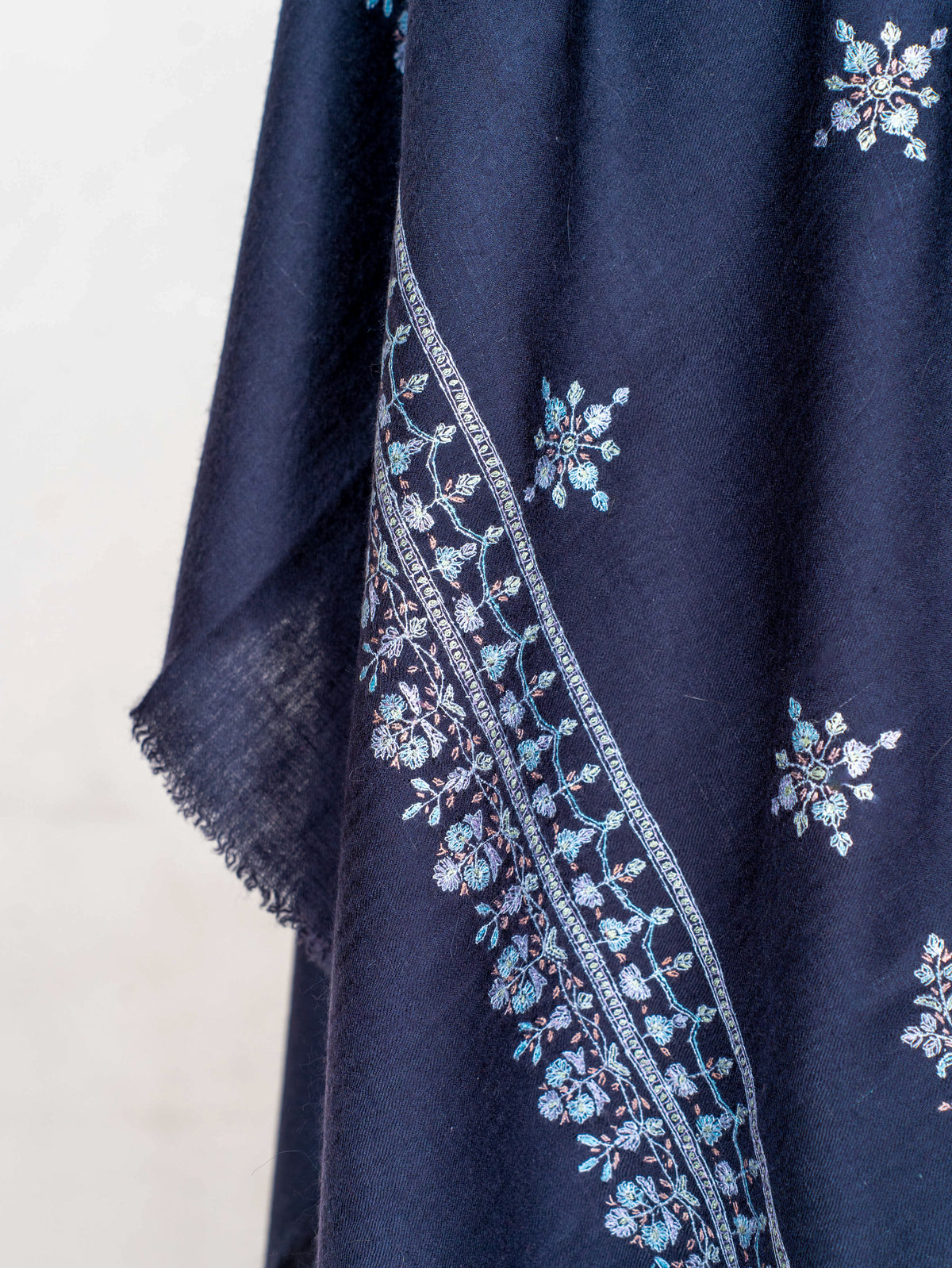 Moonlit Navy Pure Pashmina Sozni Hand Embroidered Shawl