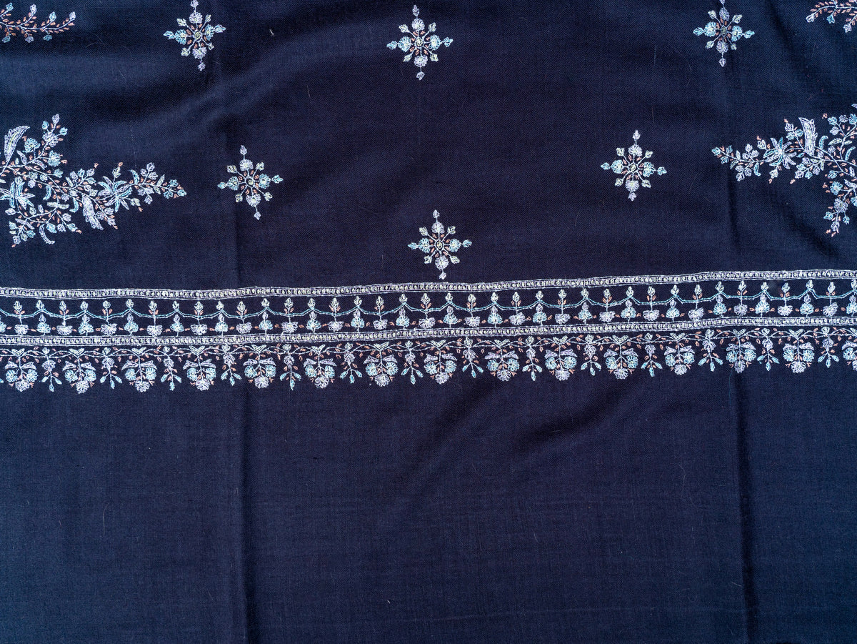 Moonlit Navy Pure Pashmina Sozni Hand Embroidered Shawl