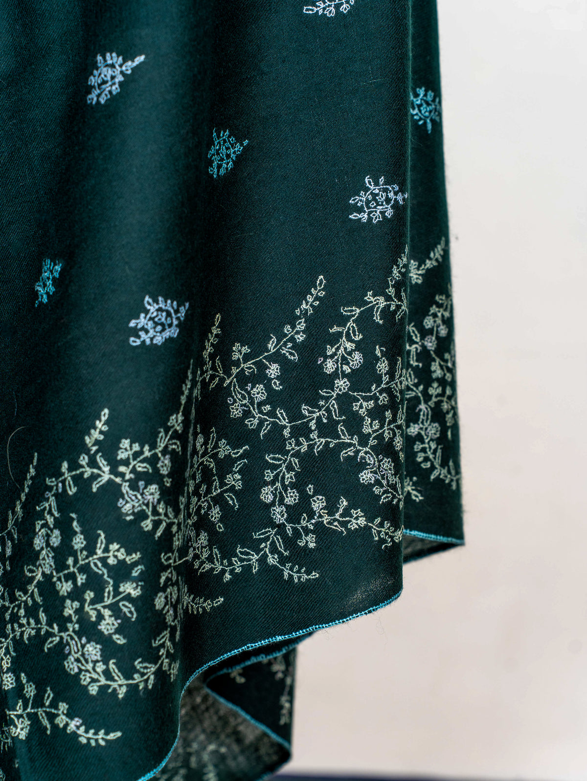 Emerald Whisper Pure Pashmina Hand Embroidered Sozni Shawl