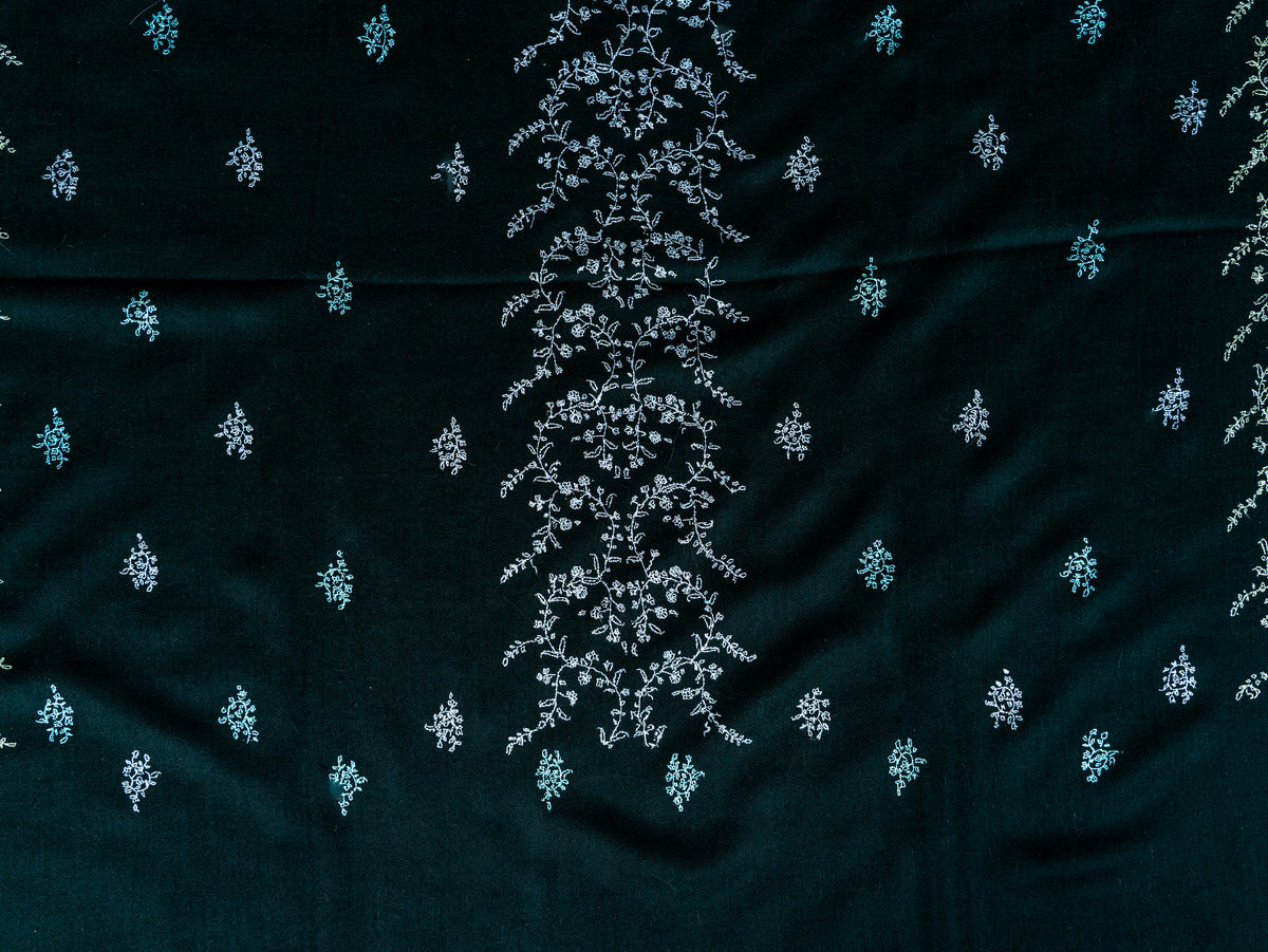 Emerald Whisper Pure Pashmina Hand Embroidered Sozni Shawl
