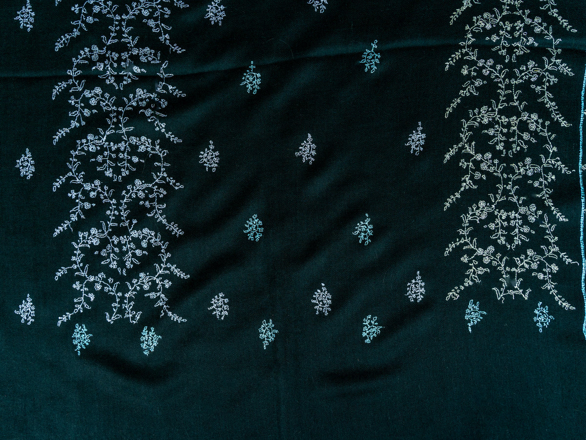 Emerald Whisper Pure Pashmina Hand Embroidered Sozni Shawl