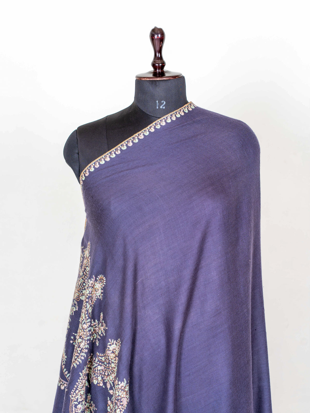 Twilight Paisley Pure Pashmina Sozni Hand Embroidered Shawl