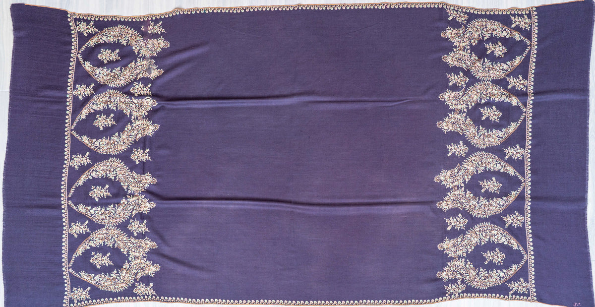 Twilight Paisley Pure Pashmina Sozni Hand Embroidered Shawl