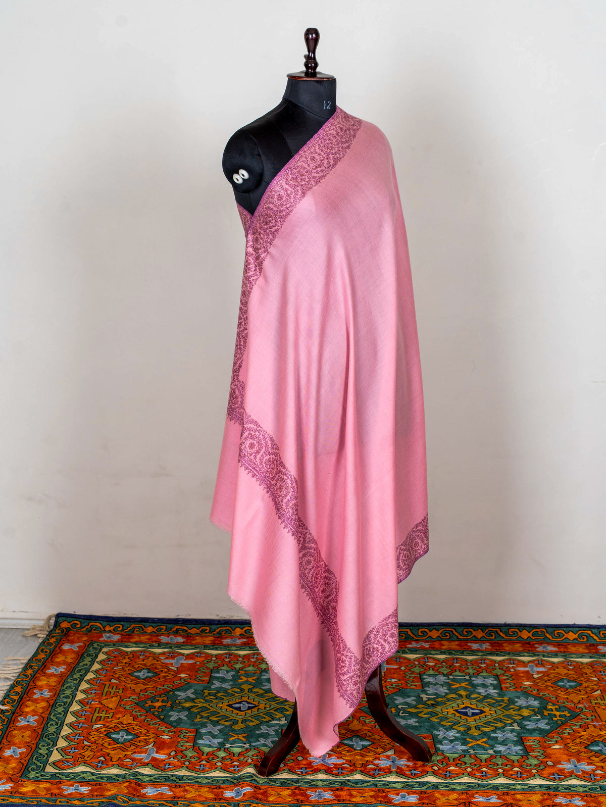 Rose Mist Pure Pashmina Hand Embroidered Sozni Shawl