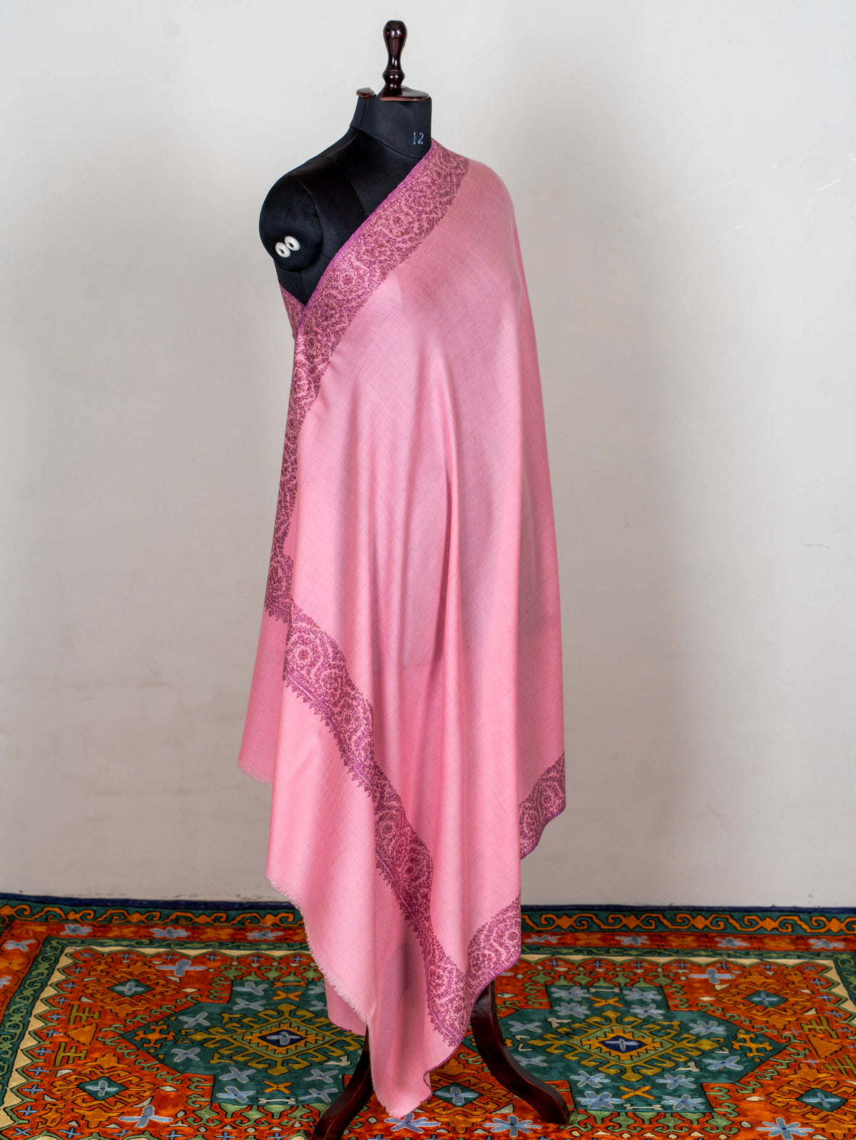 Rose Mist Pure Pashmina Hand Embroidered Sozni Shawl