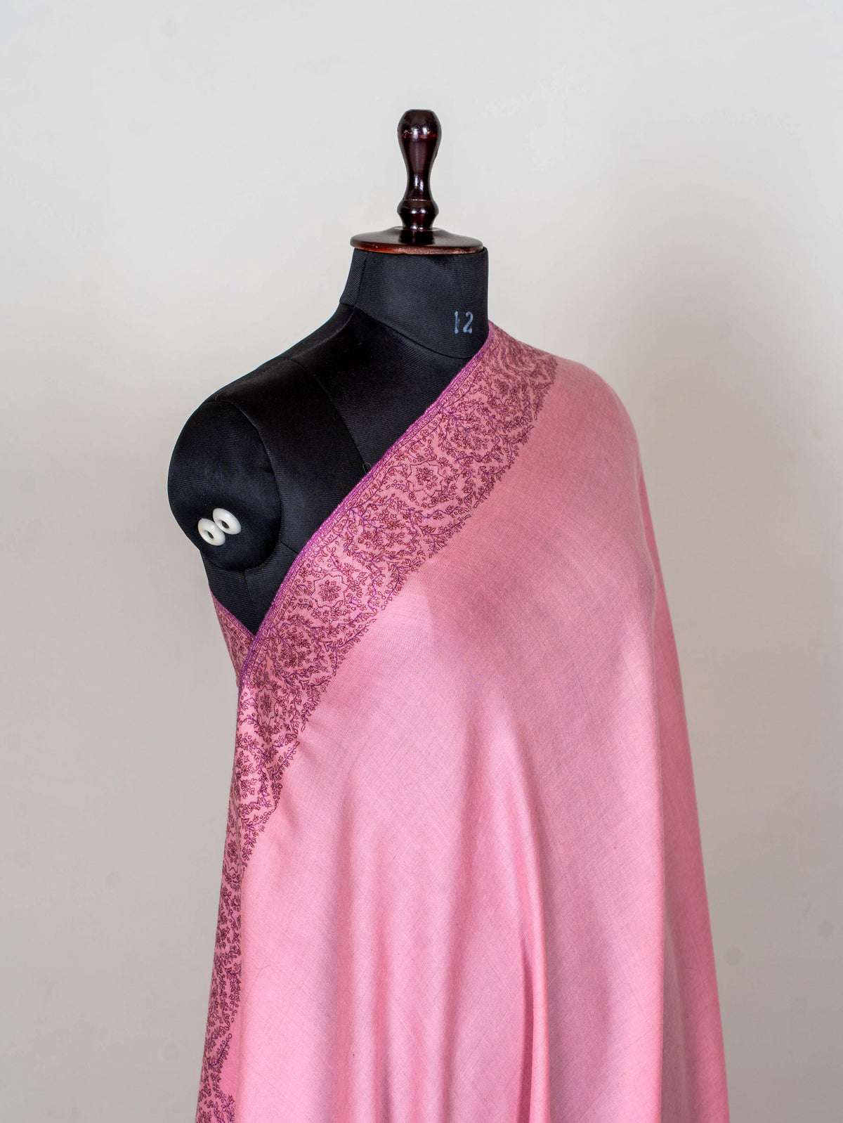 Rose Mist Pure Pashmina Hand Embroidered Sozni Shawl