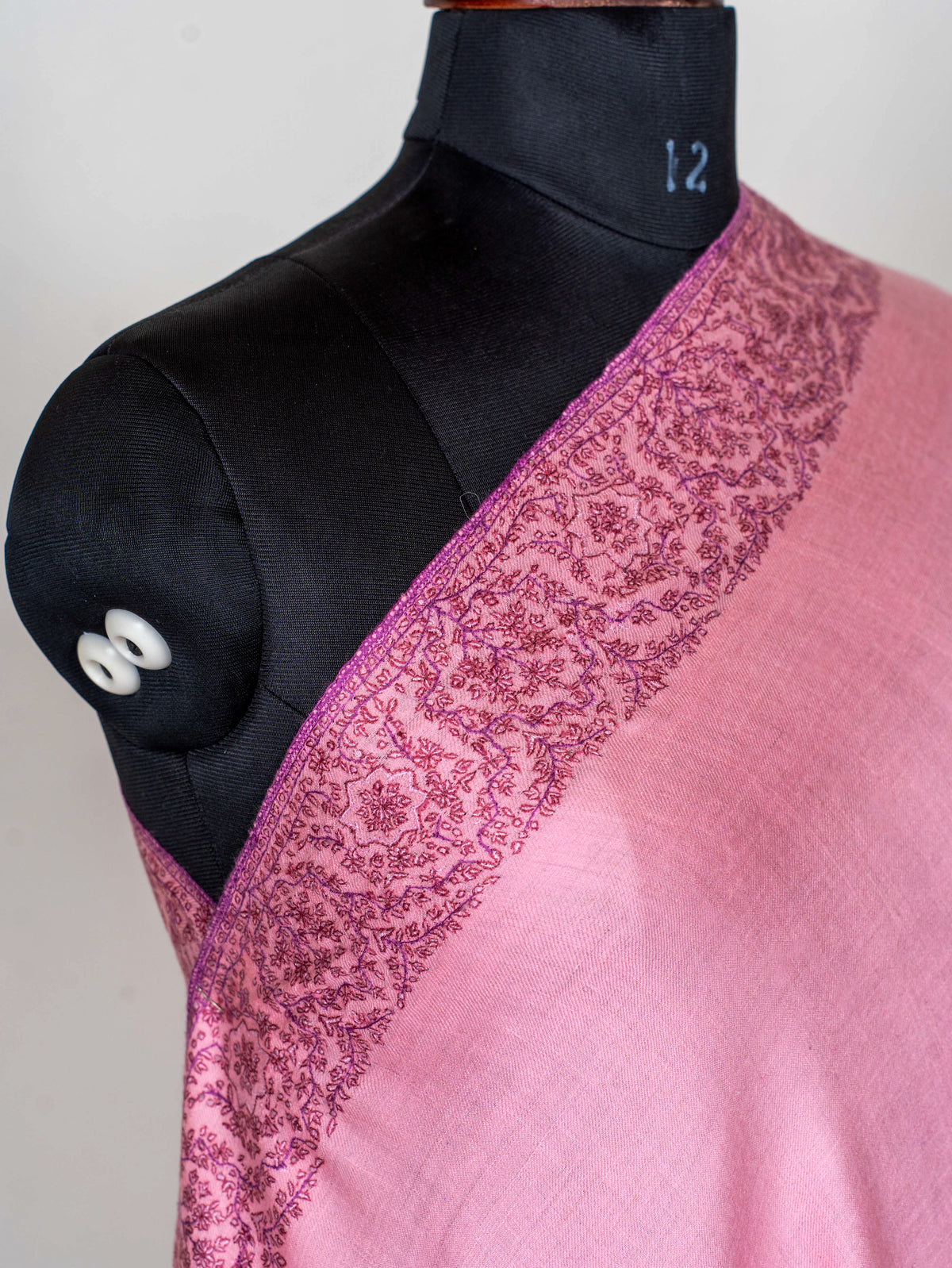 Rose Mist Pure Pashmina Hand Embroidered Sozni Shawl