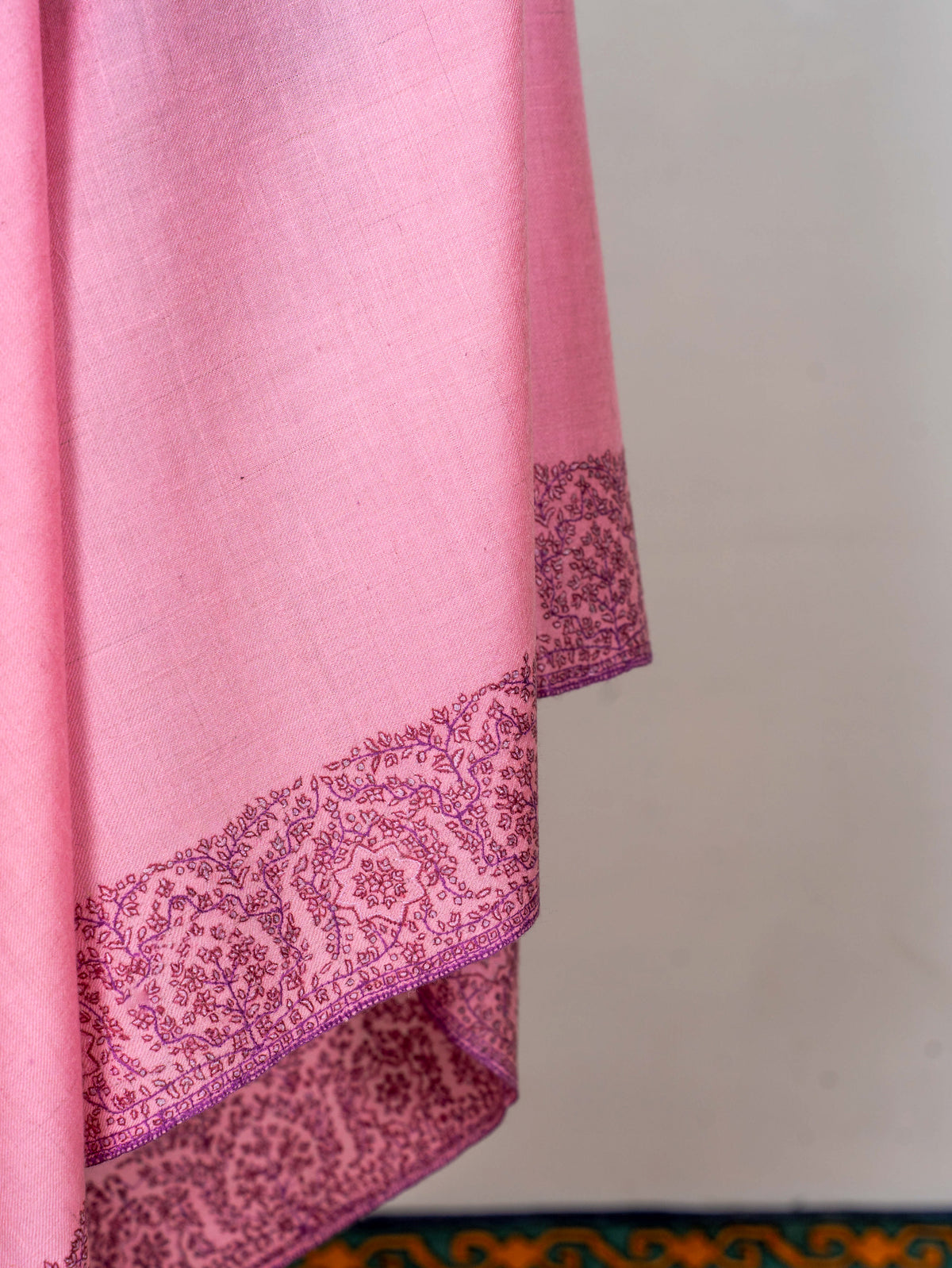 Rose Mist Pure Pashmina Hand Embroidered Sozni Shawl