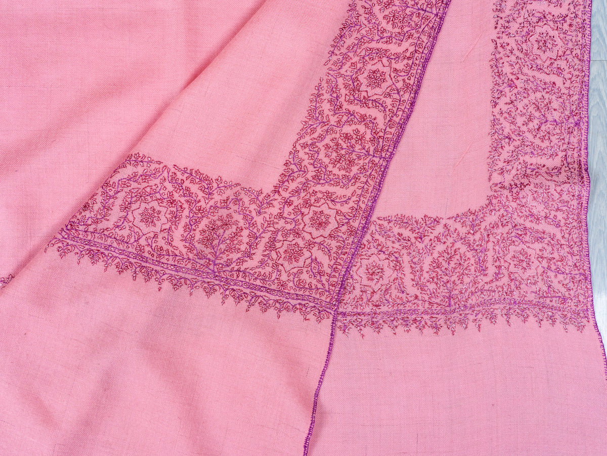 Rose Mist Pure Pashmina Hand Embroidered Sozni Shawl
