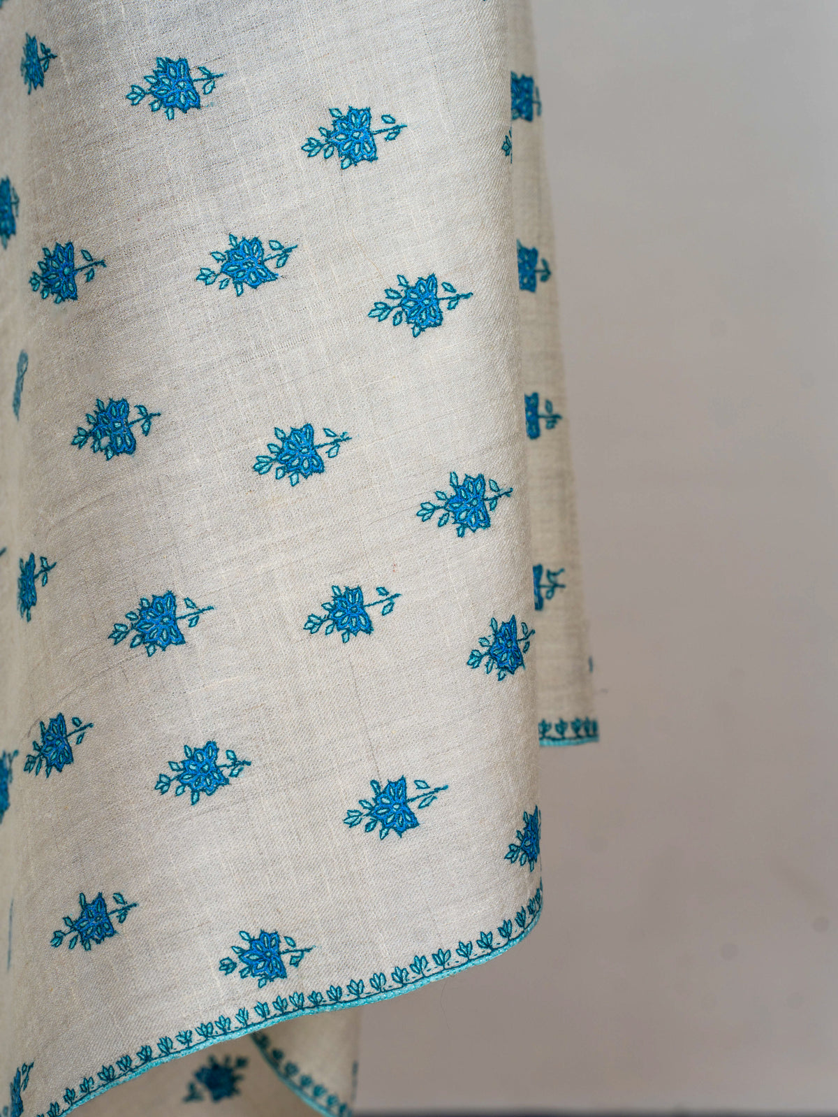 Ivory Saffron Panel Pure Pashmina Sozni Hand Embroidered Shawl