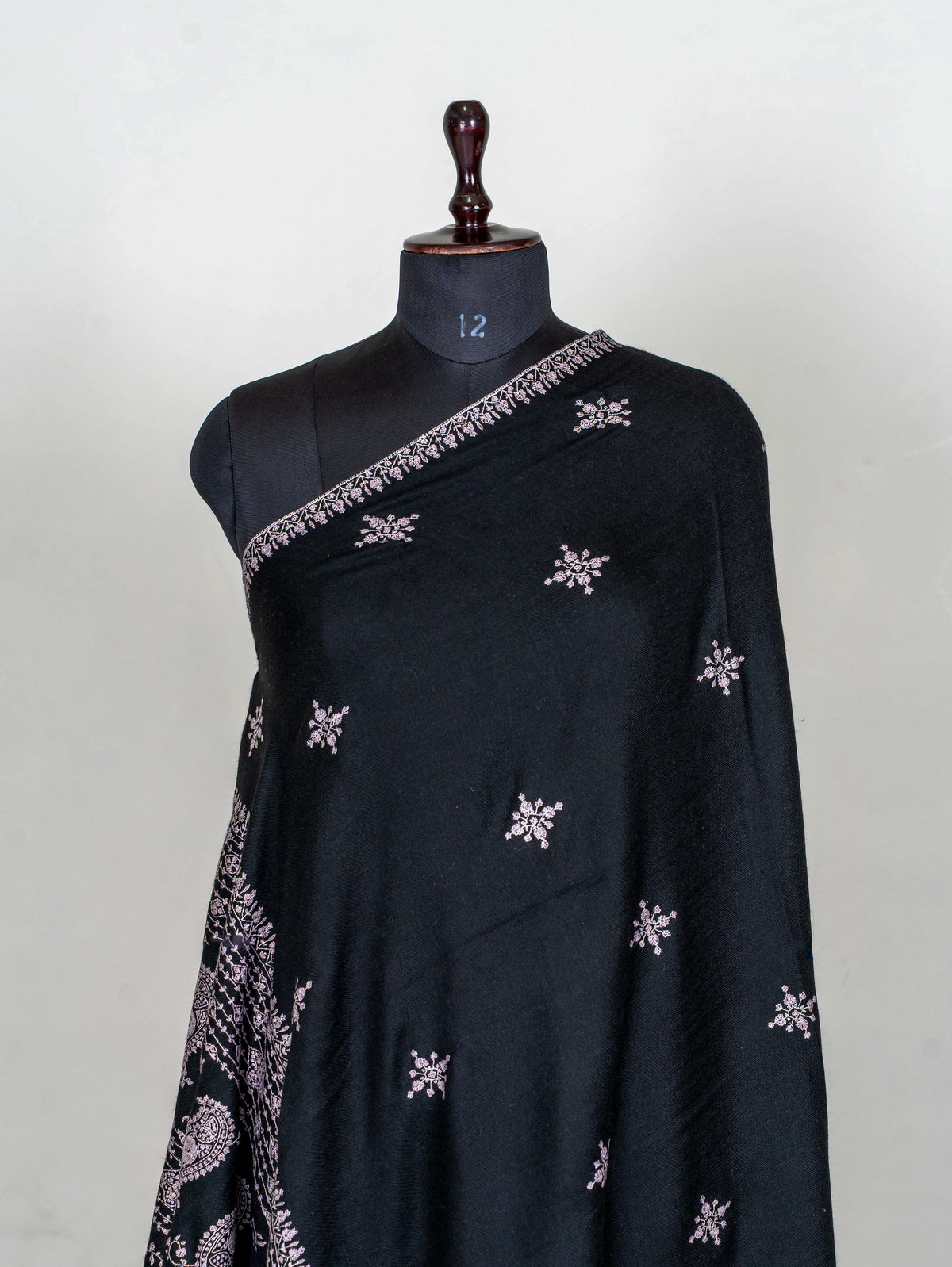 Noir Paisley Pure Pashmina Sozni Hand Embroidered Shawl