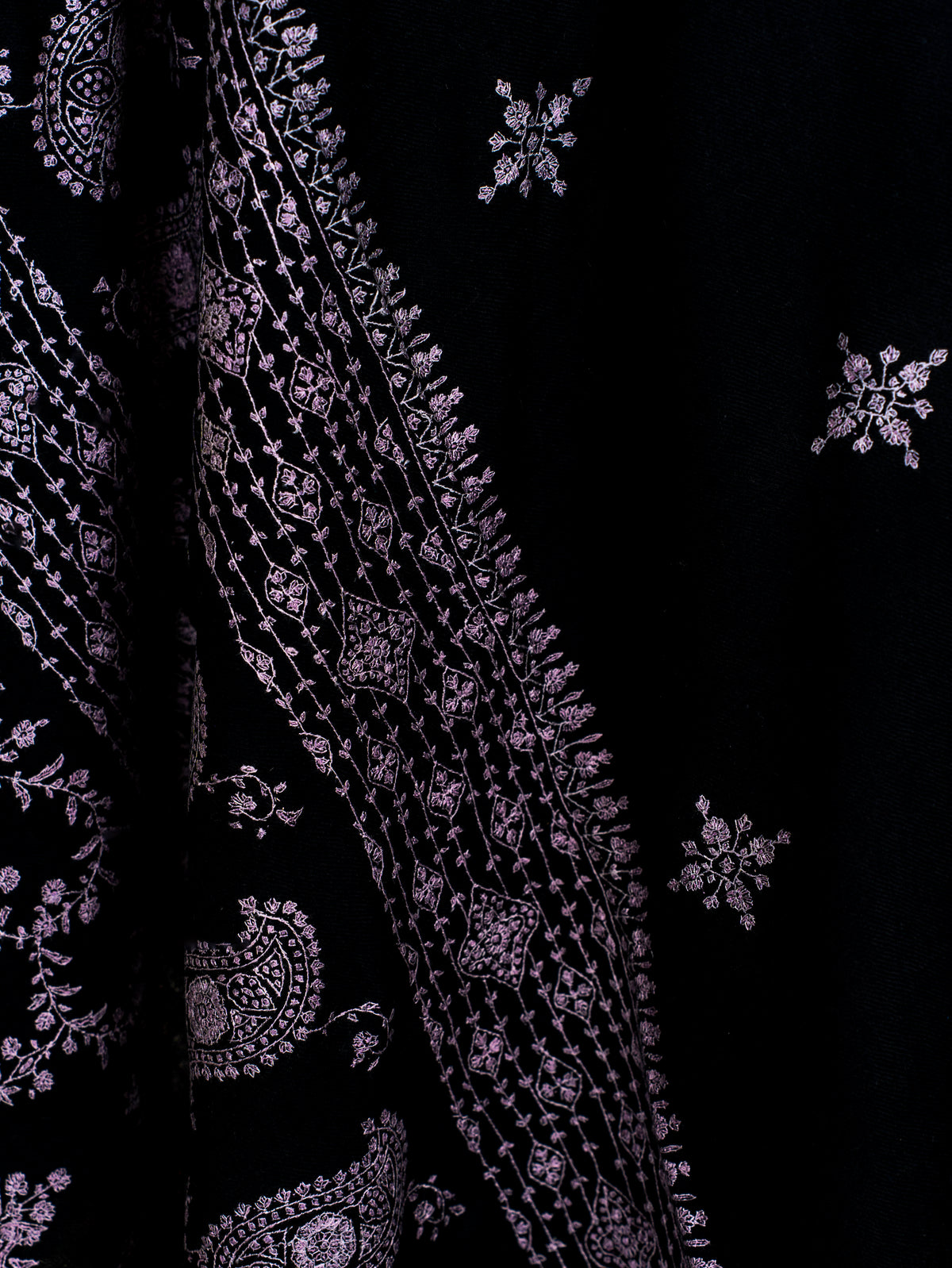 Noir Paisley Pure Pashmina Sozni Hand Embroidered Shawl