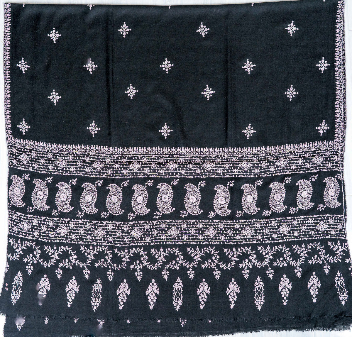 Noir Paisley Pure Pashmina Sozni Hand Embroidered Shawl