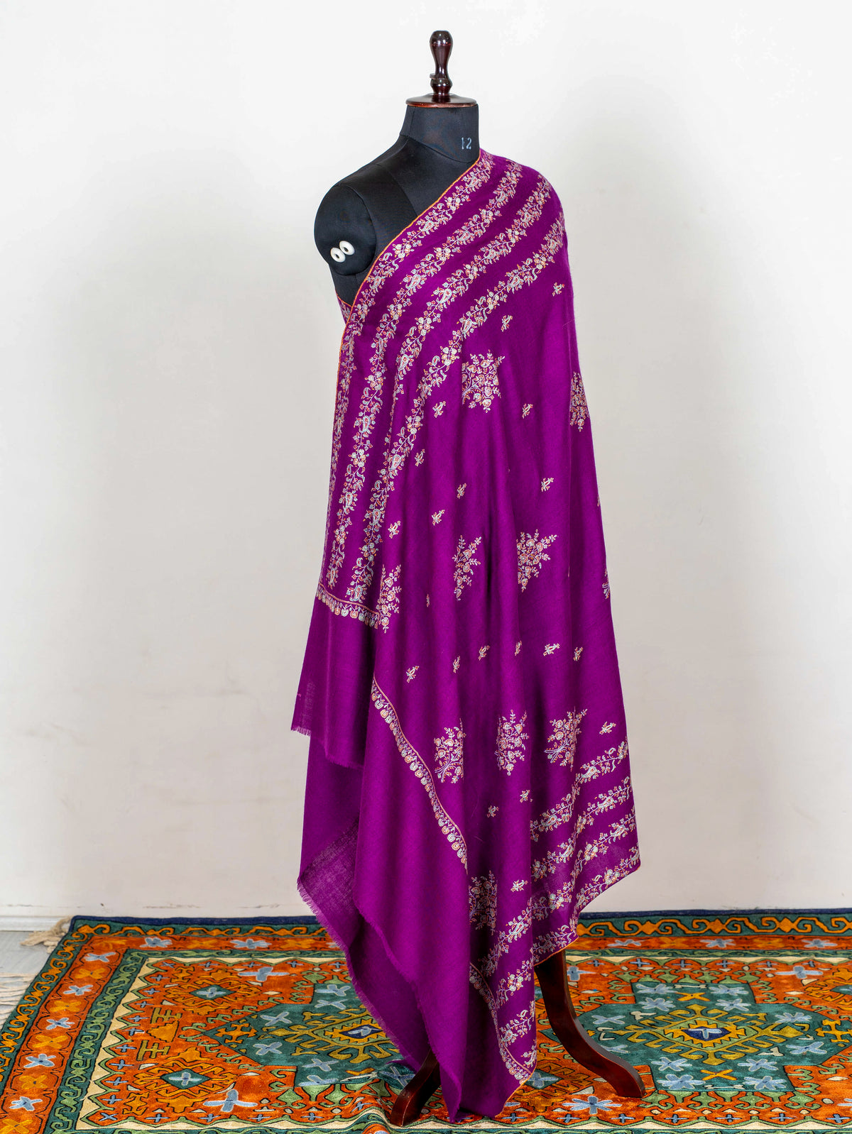Amethyst Garland Pure Pashmina Sozni Hand Embroidered Shawl