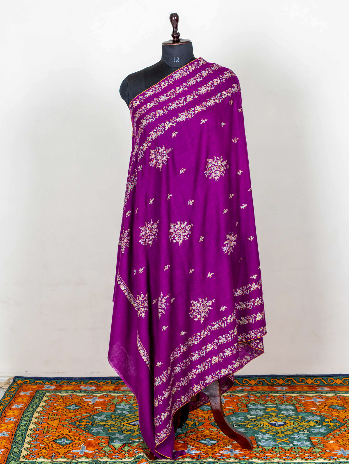 Amethyst Garland Pure Pashmina Sozni Hand Embroidered Shawl