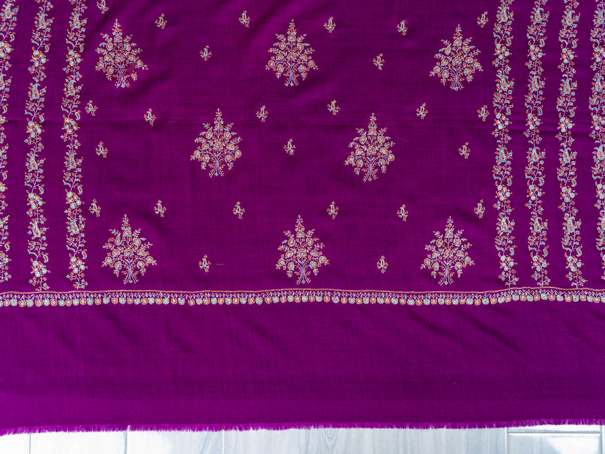 Amethyst Garland Pure Pashmina Sozni Hand Embroidered Shawl