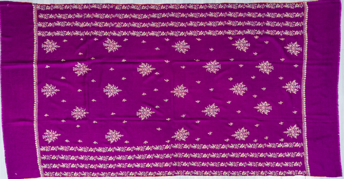 Amethyst Garland Pure Pashmina Sozni Hand Embroidered Shawl