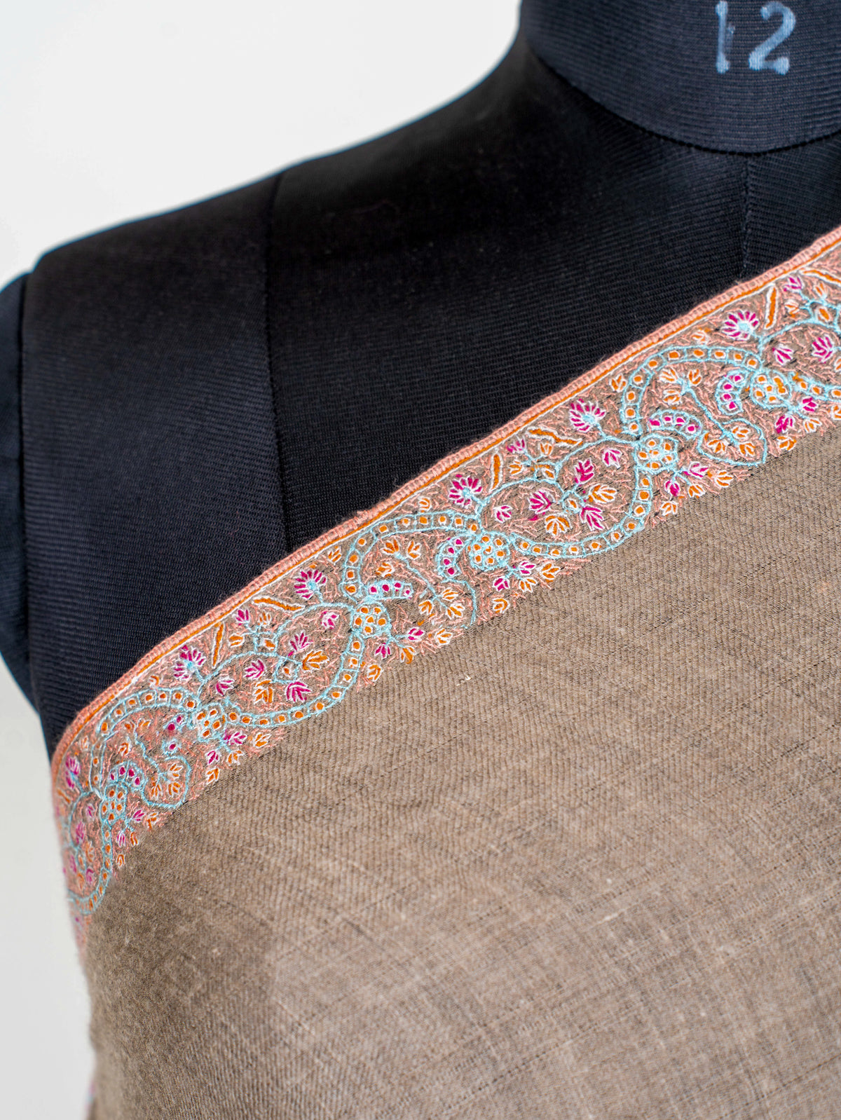 Taupe Whisper Pure Pashmina Hand Embroidered Sozni Shawl