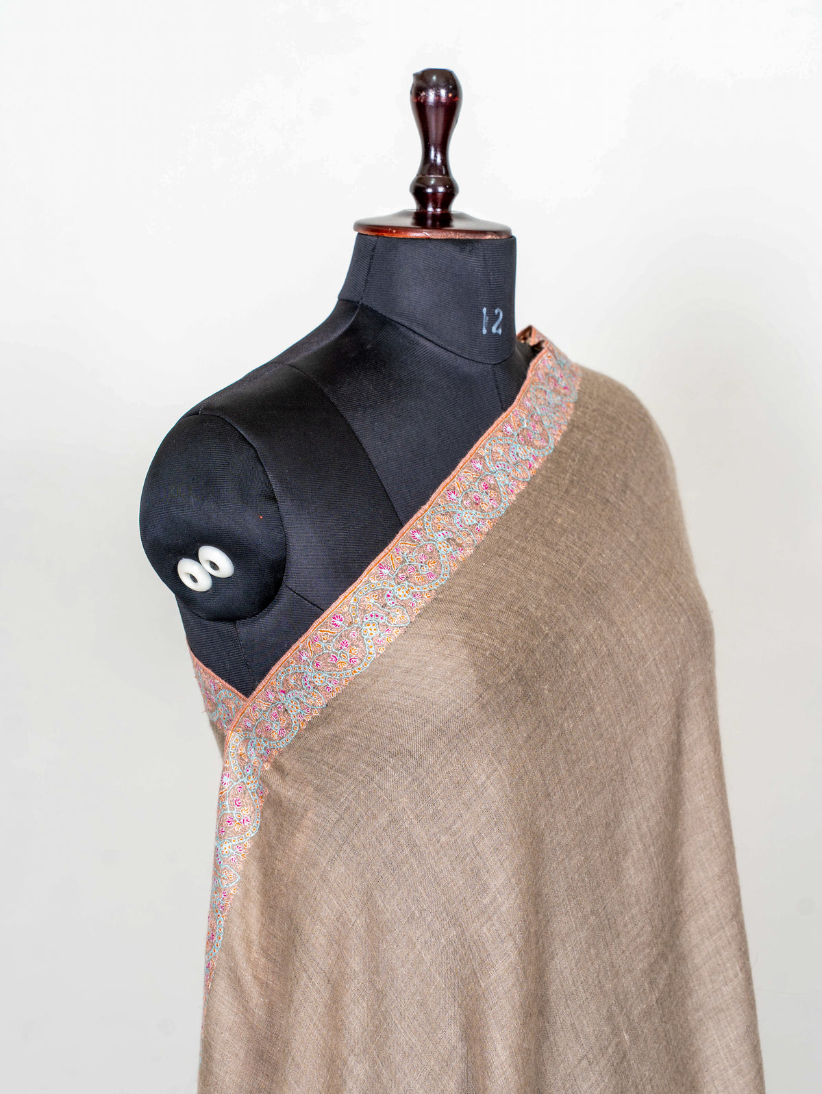 Taupe Whisper Pure Pashmina Hand Embroidered Sozni Shawl