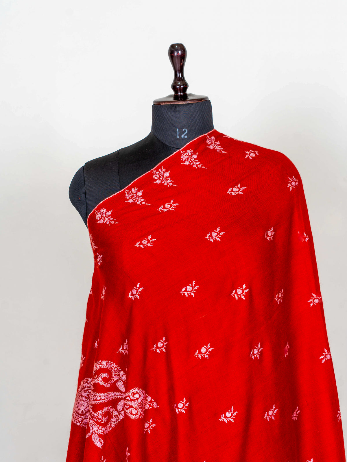 Scarlet Paisley Pure Pashmina Sozni Hand Embroidered Shawl