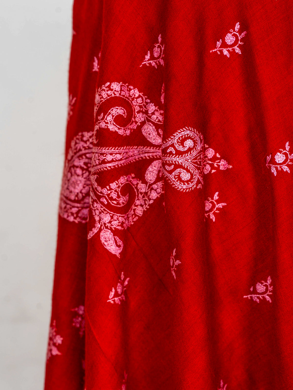 Scarlet Paisley Pure Pashmina Sozni Hand Embroidered Shawl