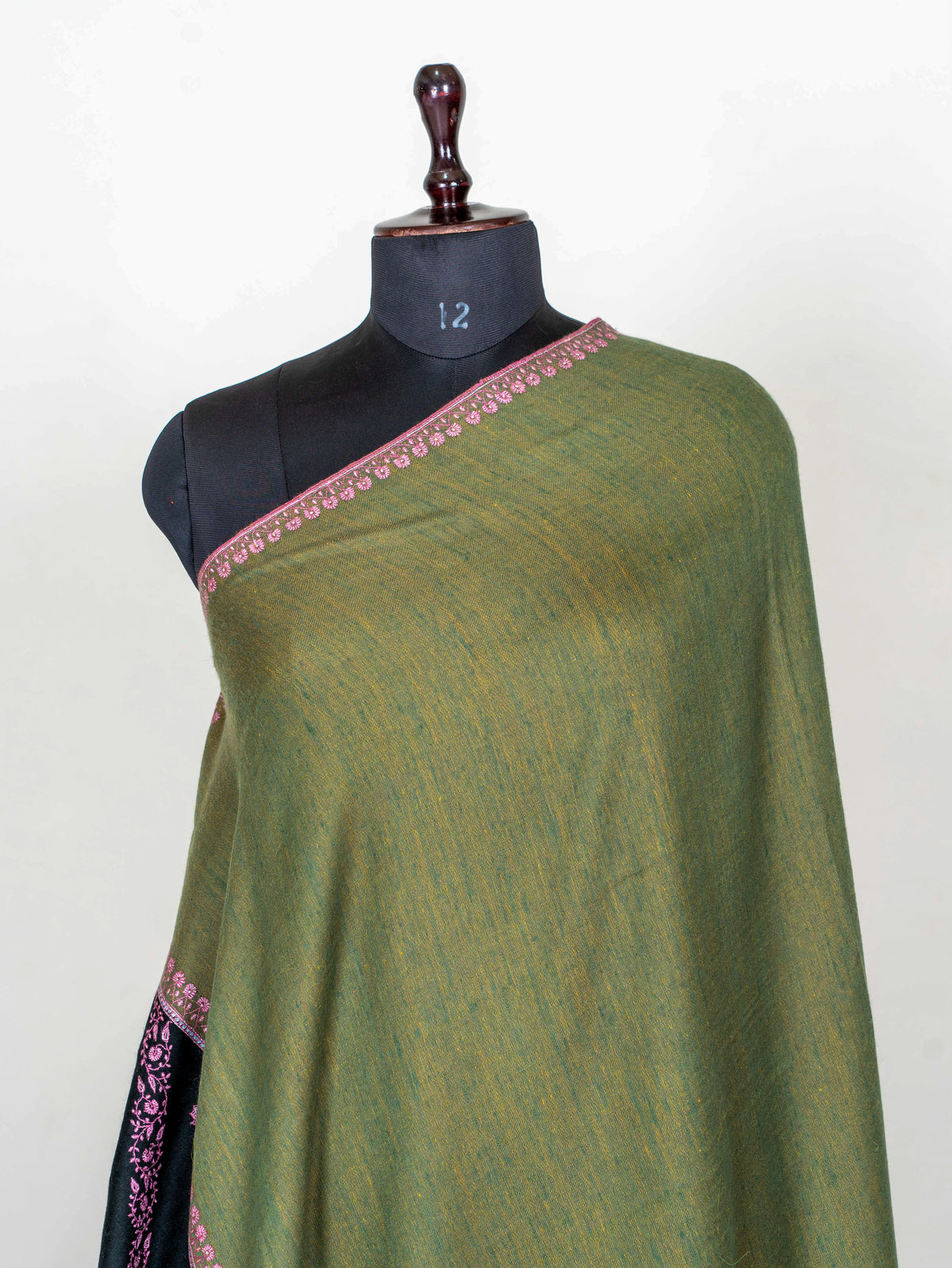 Olive Noir Pure Pashmina Hand Embroidered Sozni Shawl