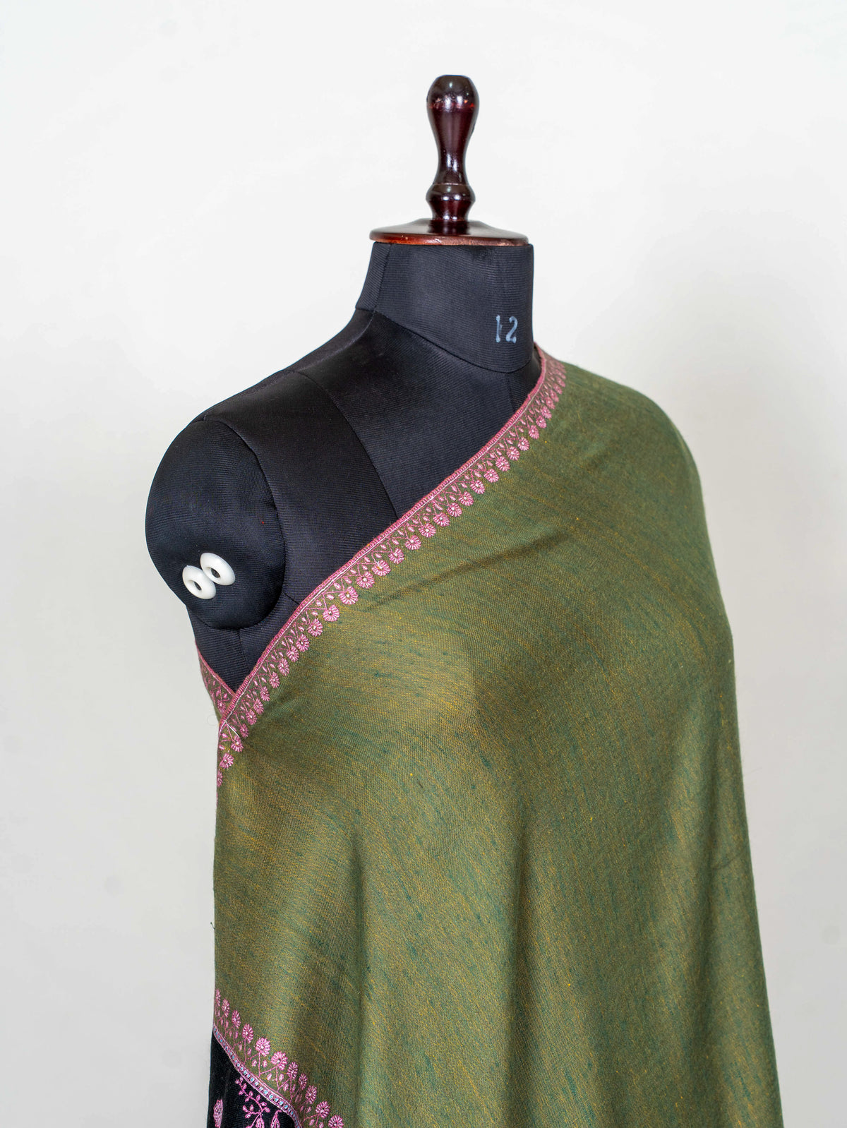 Olive Noir Pure Pashmina Hand Embroidered Sozni Shawl