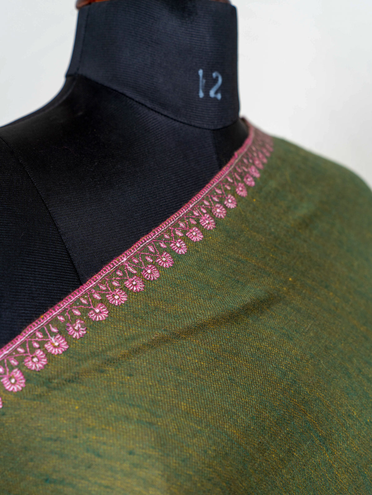 Olive Noir Pure Pashmina Hand Embroidered Sozni Shawl