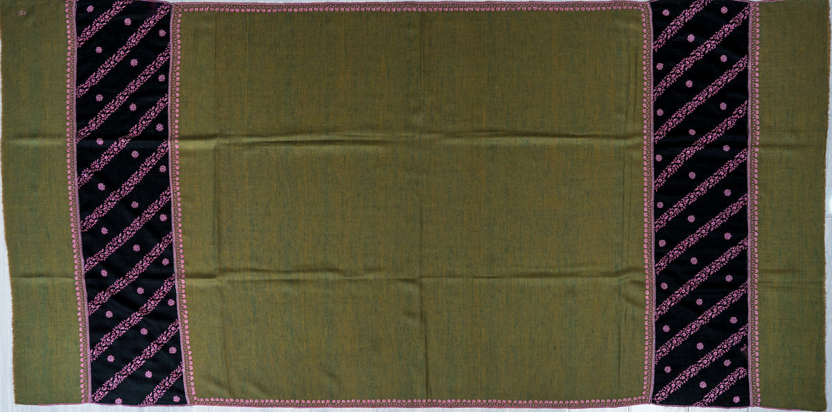Olive Noir Pure Pashmina Hand Embroidered Sozni Shawl