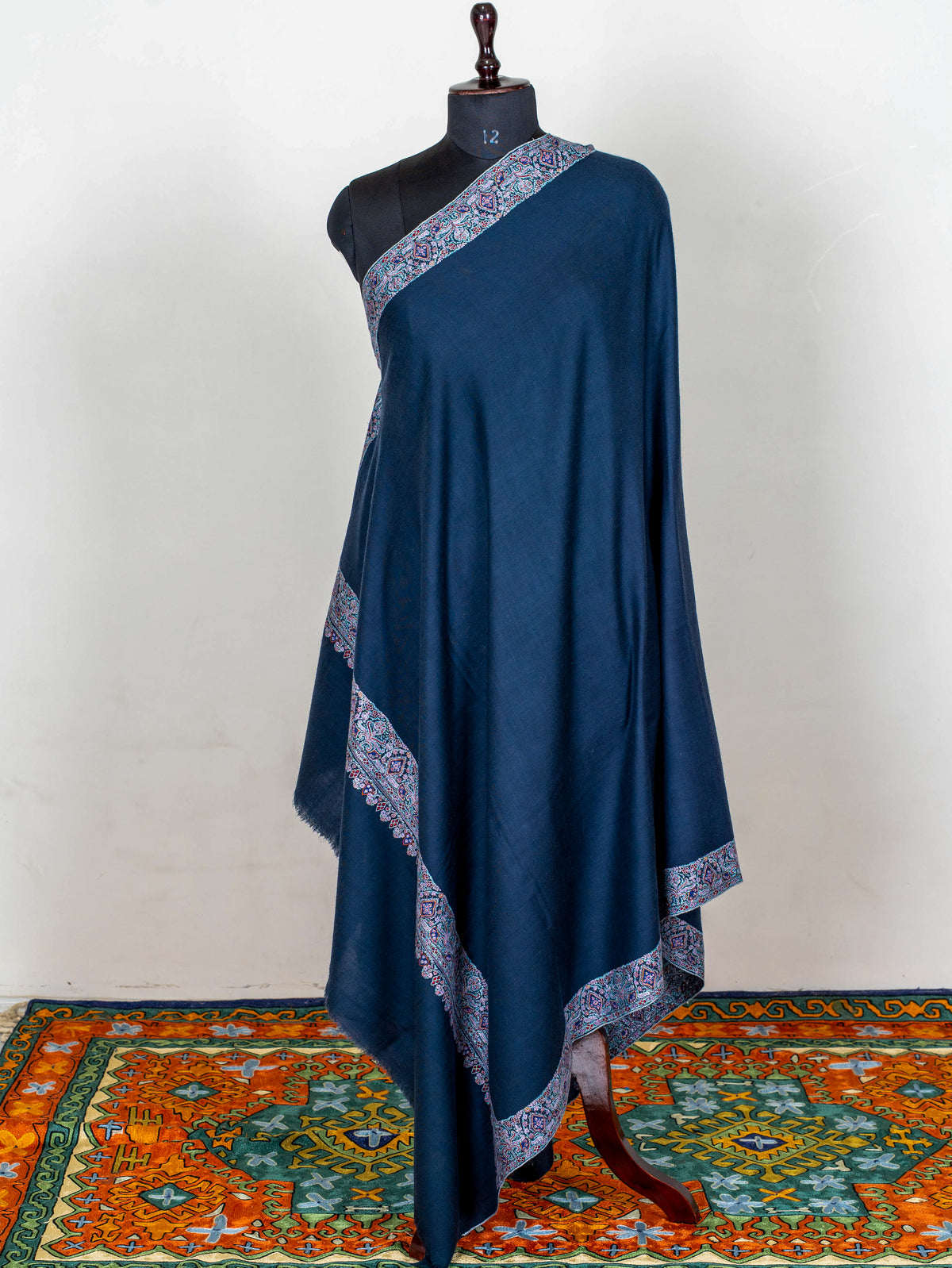 Midnight Mosaic Pure Pashmina Hand Embroidered Sozni Shawl