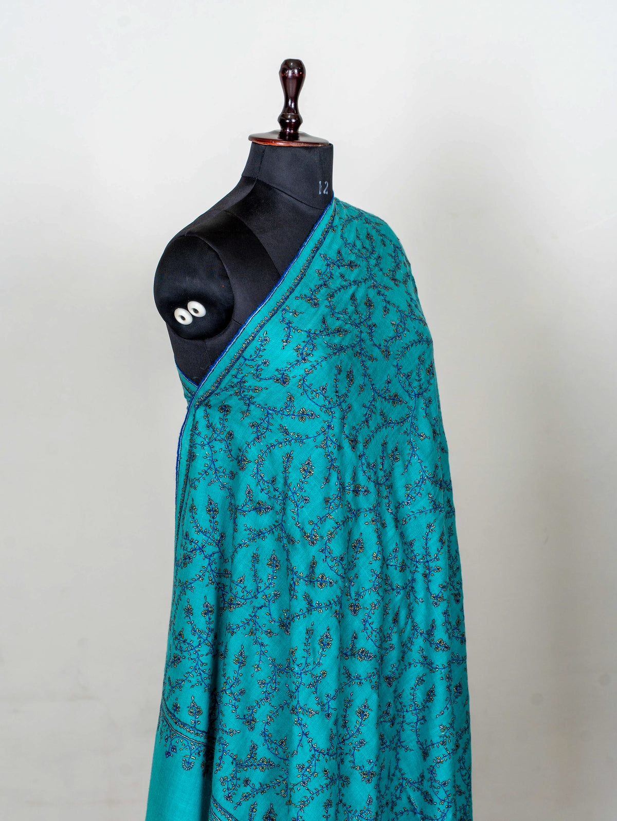 Turquoise Trellis Pure Pashmina Sozni Hand Embroidered Shawl