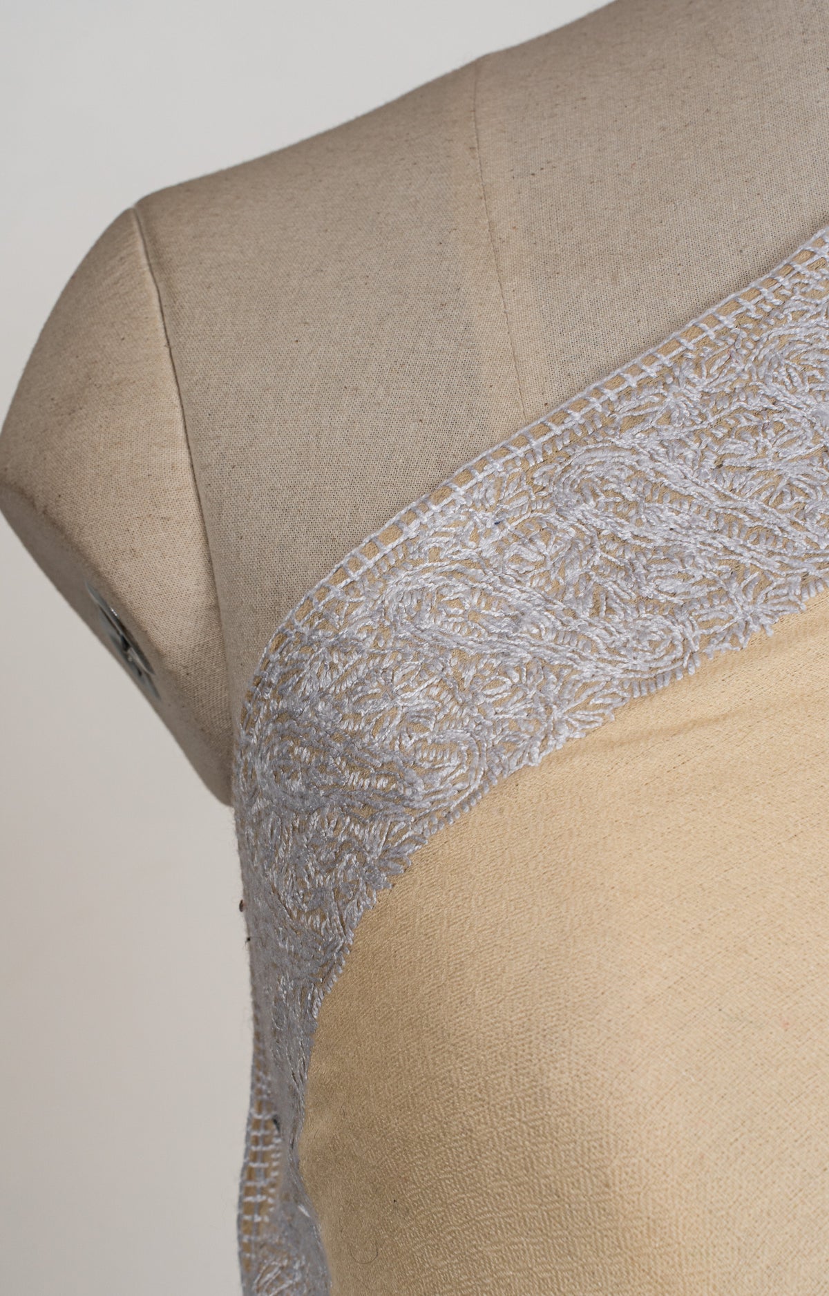 Sand Dune Elegance: Merino wool 2.5 Yards Sozni Hand Embroidered Shawl