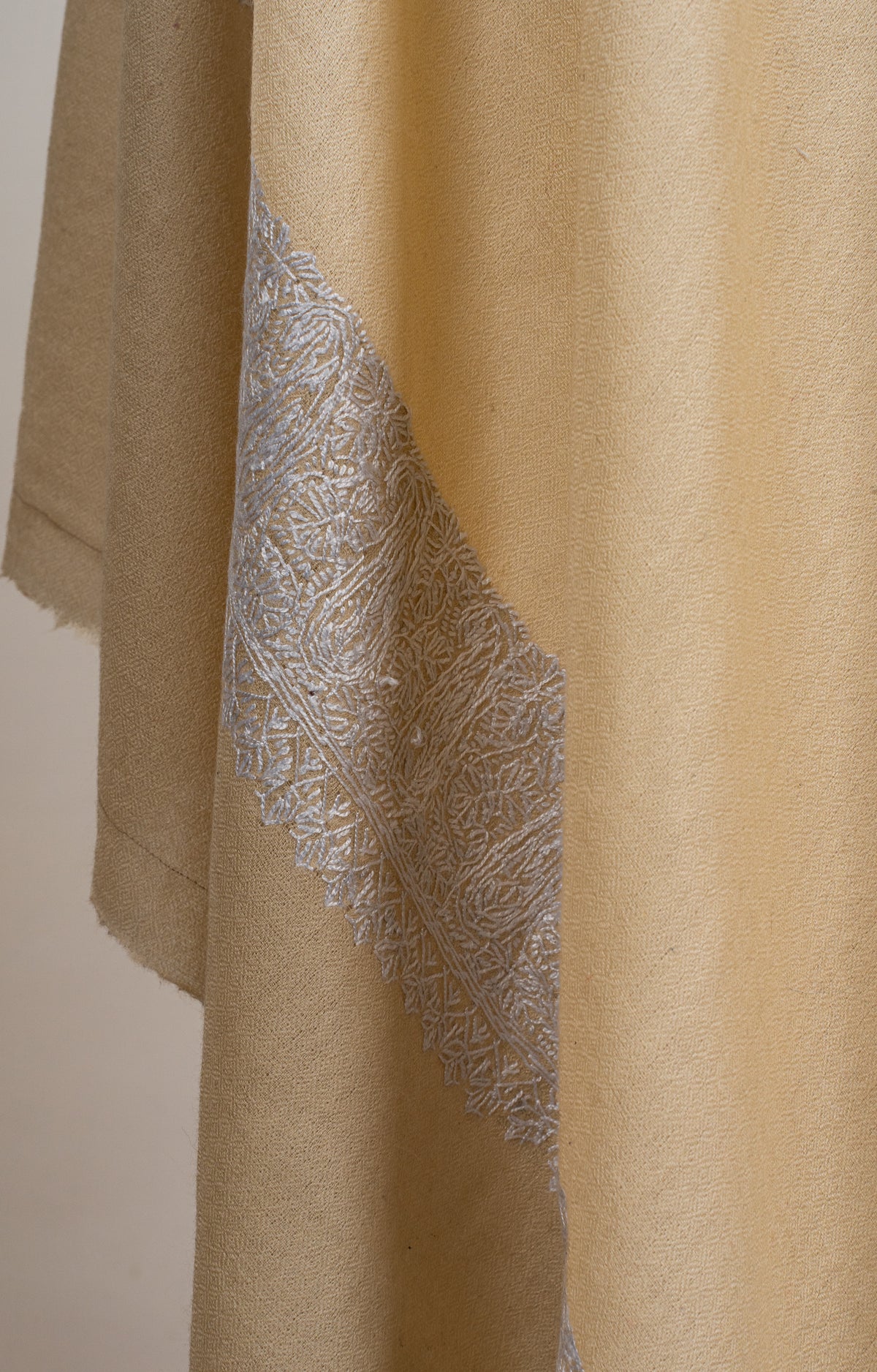 Sand Dune Elegance: Merino wool 2.5 Yards Sozni Hand Embroidered Shawl