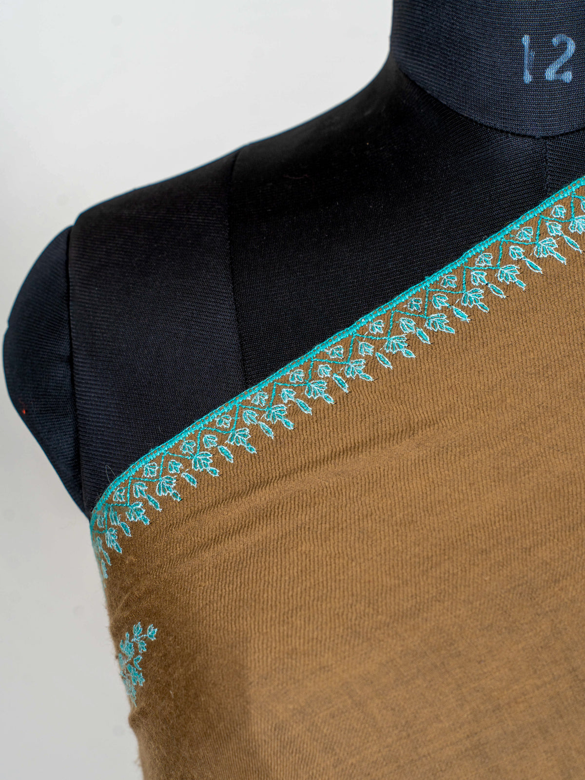 Camel Turquoise Pure Pashmina Hand Embroidered Sozni Shawl