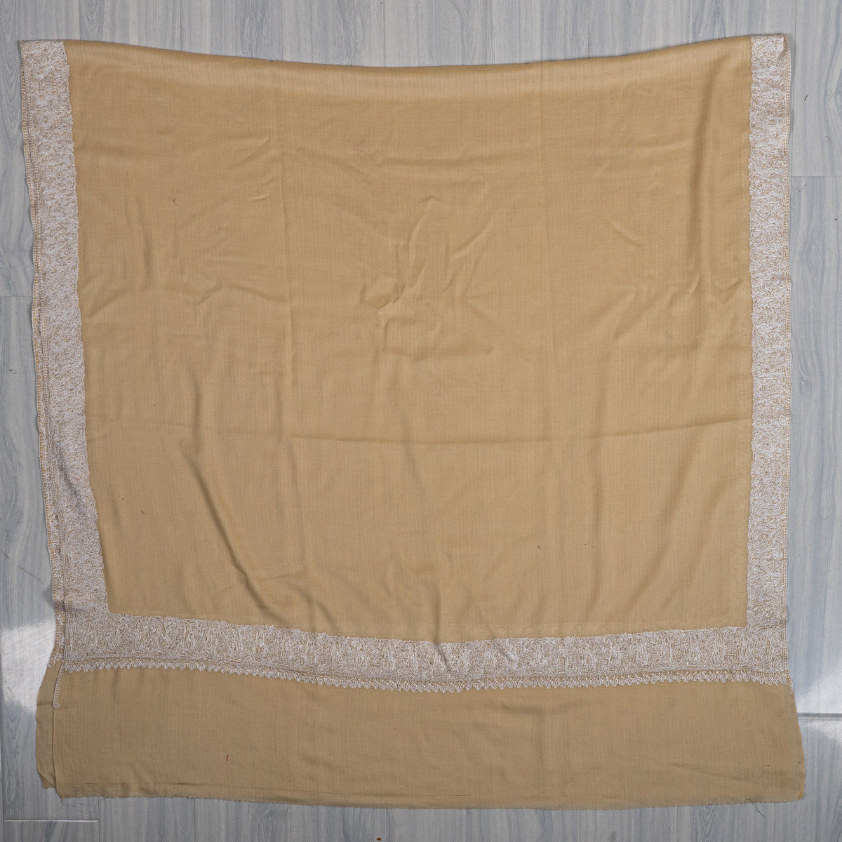 Sand Dune Elegance: Merino wool 2.5 Yards Sozni Hand Embroidered Shawl
