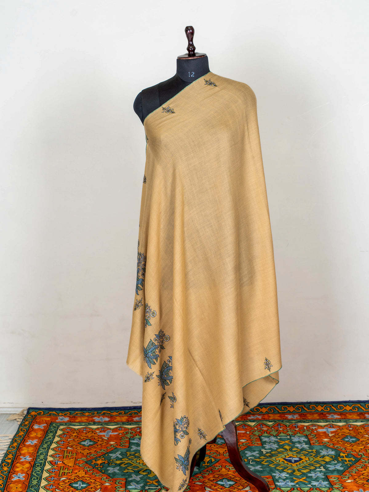Sandstone Bloom Pure Pashmina Sozni Hand Embroidered Shawl