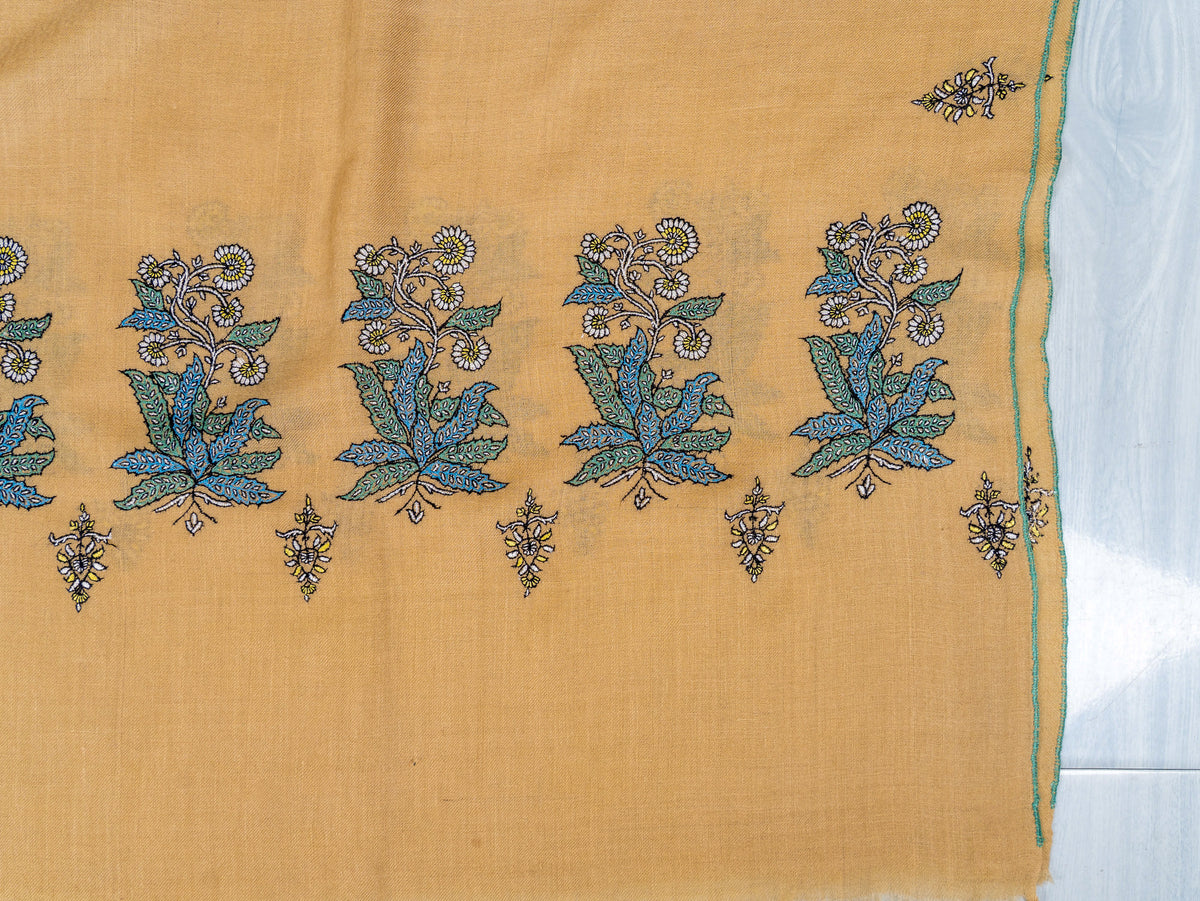 Sandstone Bloom Pure Pashmina Sozni Hand Embroidered Shawl